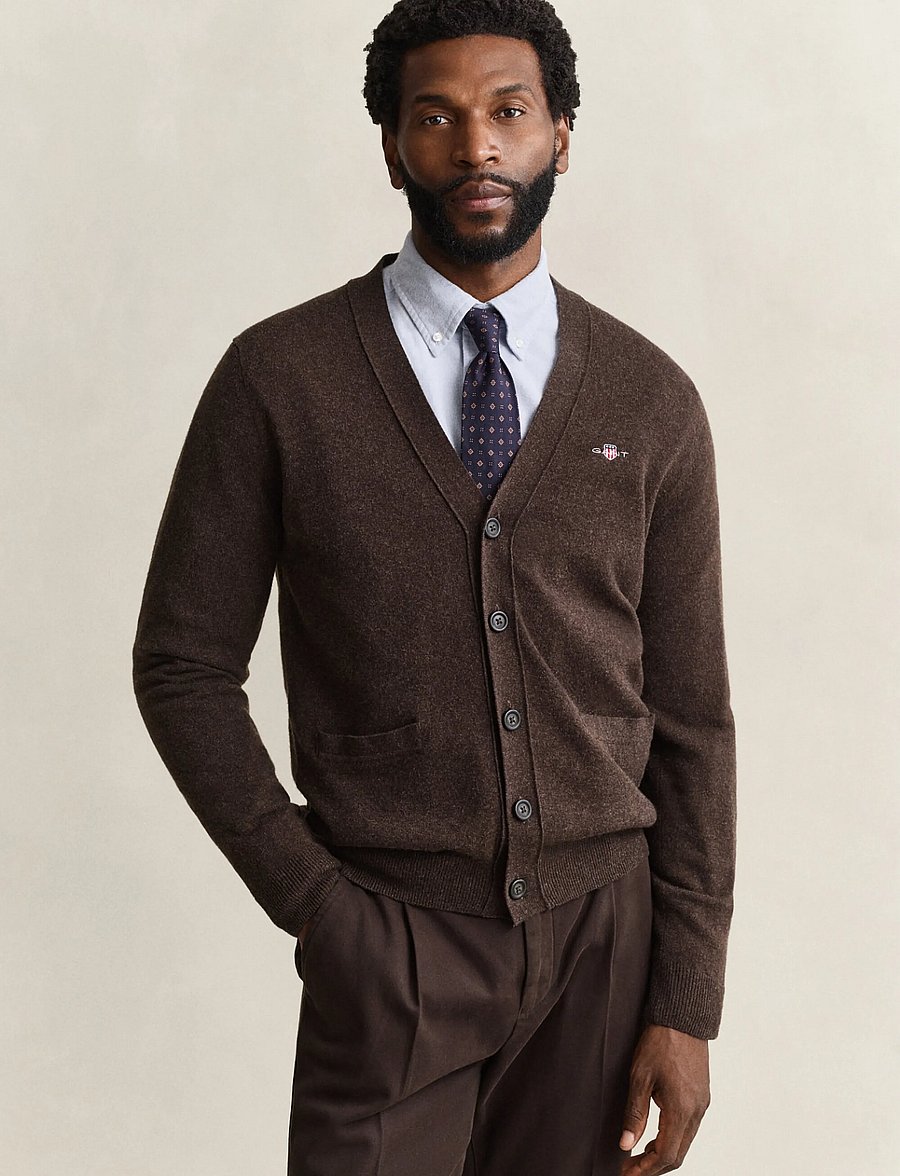 Gant - SUPERFINE LAMBSWOOL V CARDIGAN - koftor - dk brown melange - 0