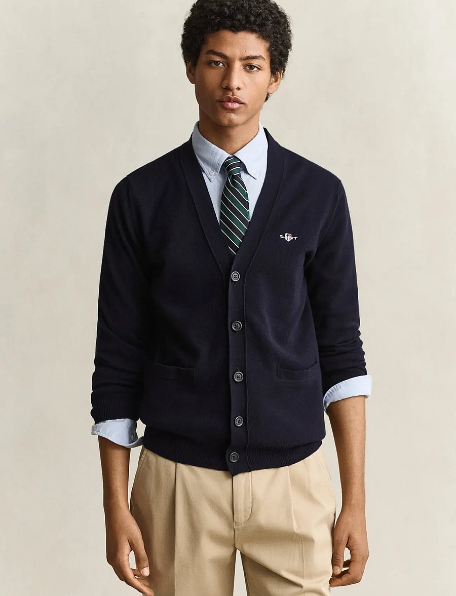 Gant - SUPERFINE LAMBSWOOL V CARDIGAN - cardigans - marine - 0