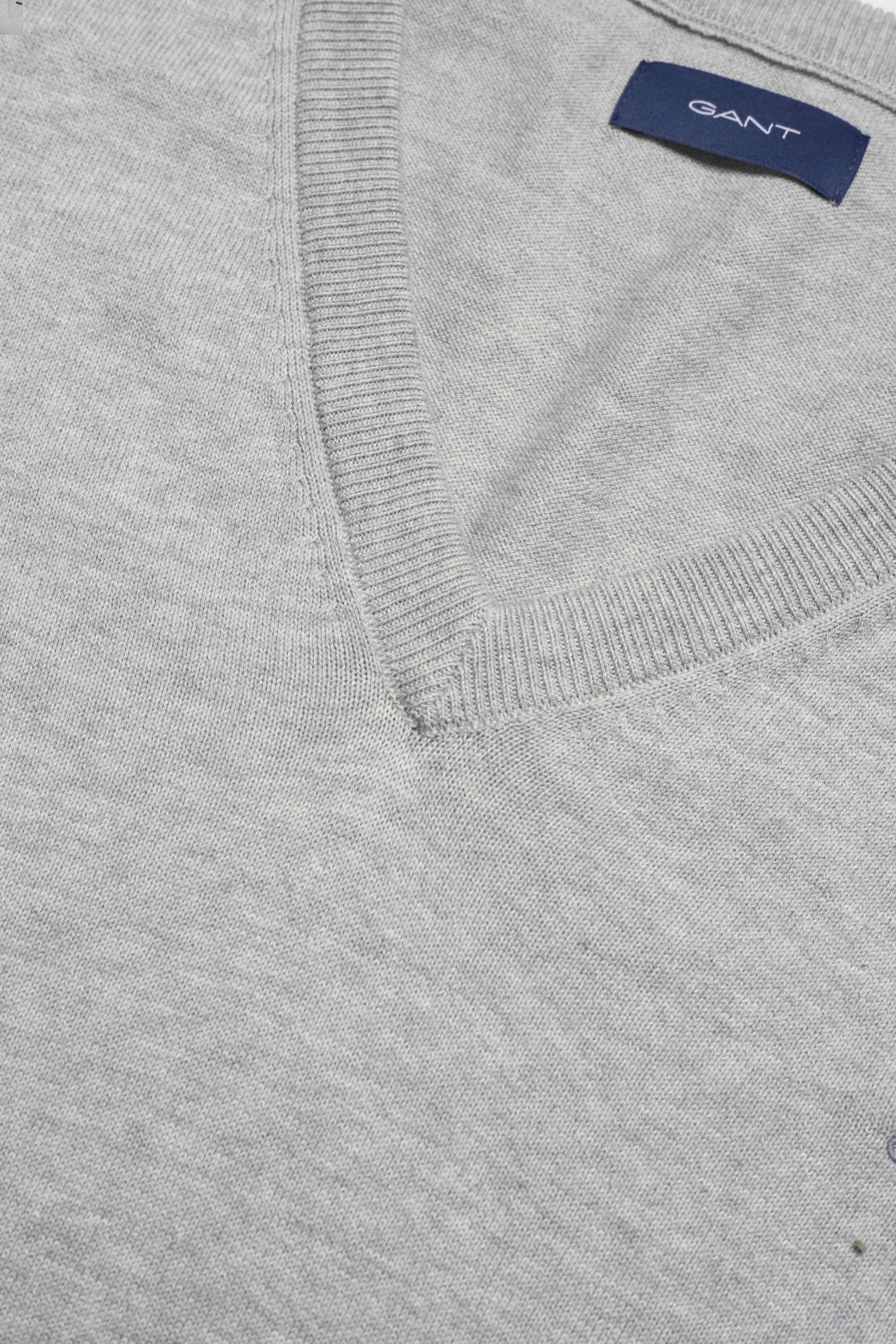 GANT - COTTON V-NECK - light grey melange - 2