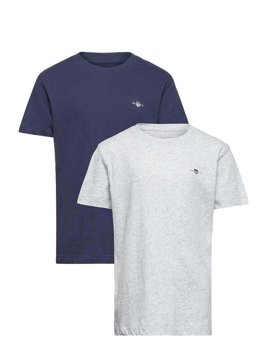 Gant - C-NECK T-SHIRT 2-PACK - kortärmade t-shirts - light grey mel/navy - 0