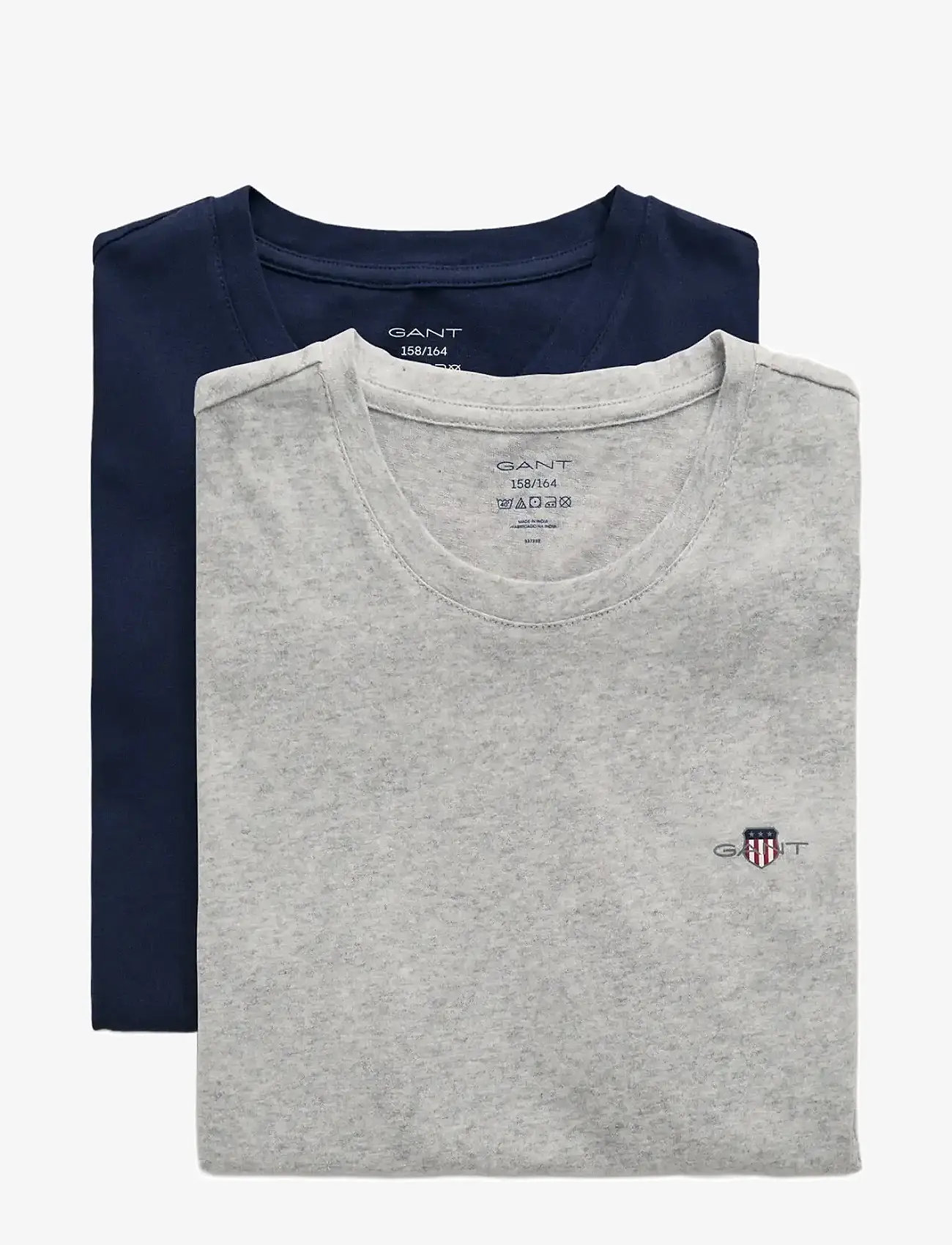 GANT - C-NECK T-SHIRT 2-PACK - kortärmade t-shirts - light grey mel/navy - 1