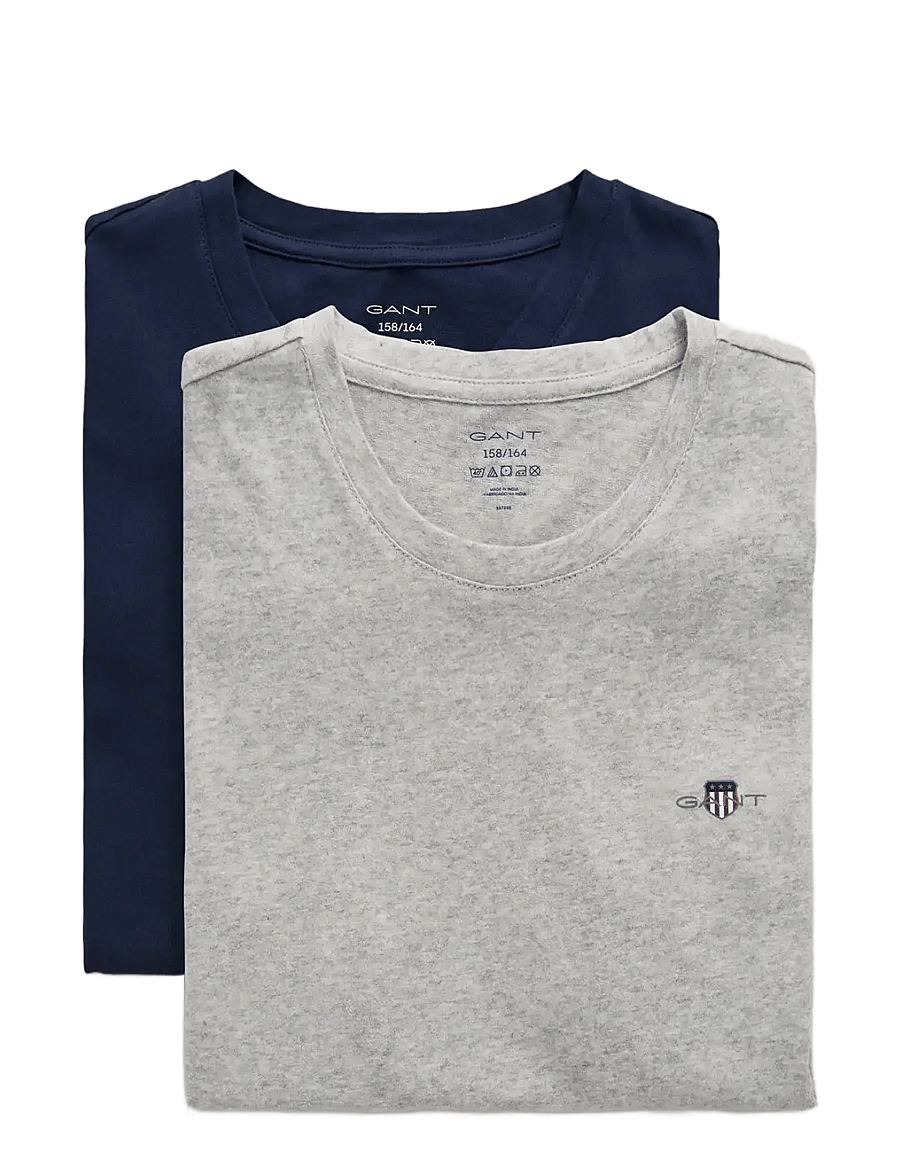 Gant - C-NECK T-SHIRT 2-PACK - kortärmade t-shirts - light grey mel/navy - 1