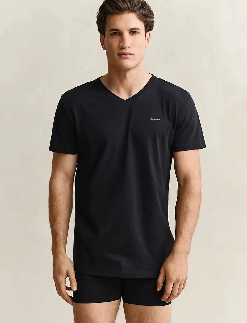 GANT - V-NECK T-SHIRT 2-PACK - t-shirts mit v-ausschnitt - black - 0