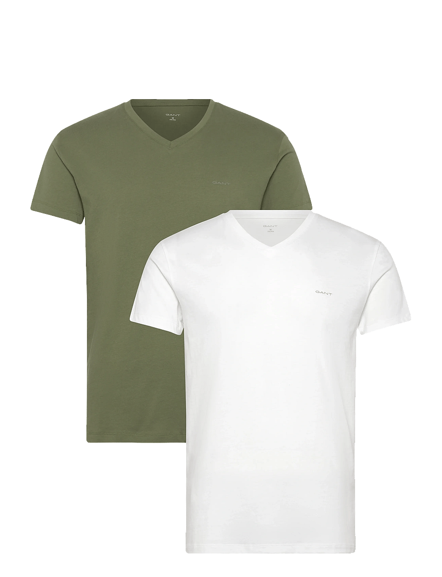 Gant - 2-Pack V-Neck T-Shirts - t-shirts med v-hals - dry herb green - 0