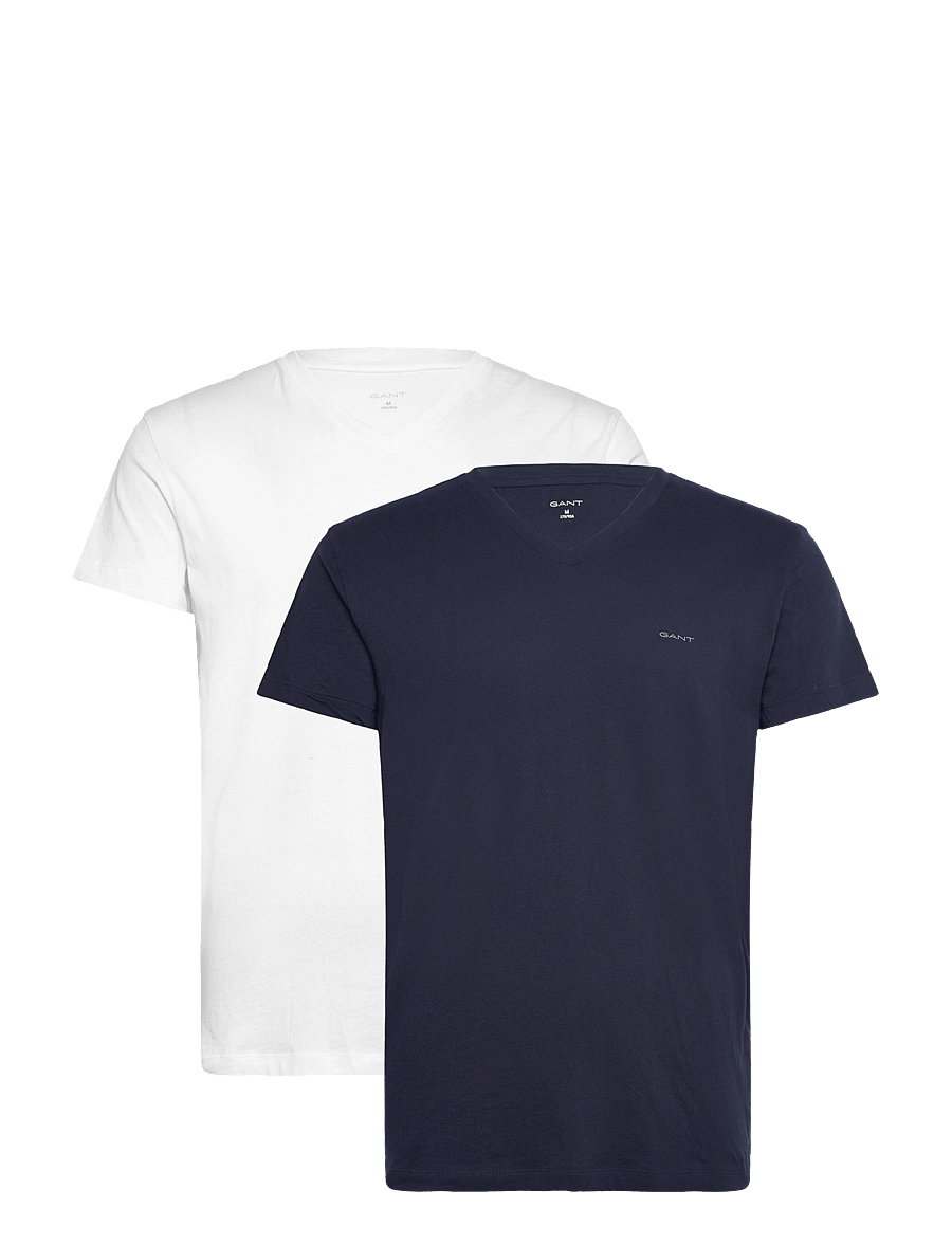 Gant - V-NECK T-SHIRT 2-PACK - stuttermabolir með v-hálsmáli - navy / white - 1