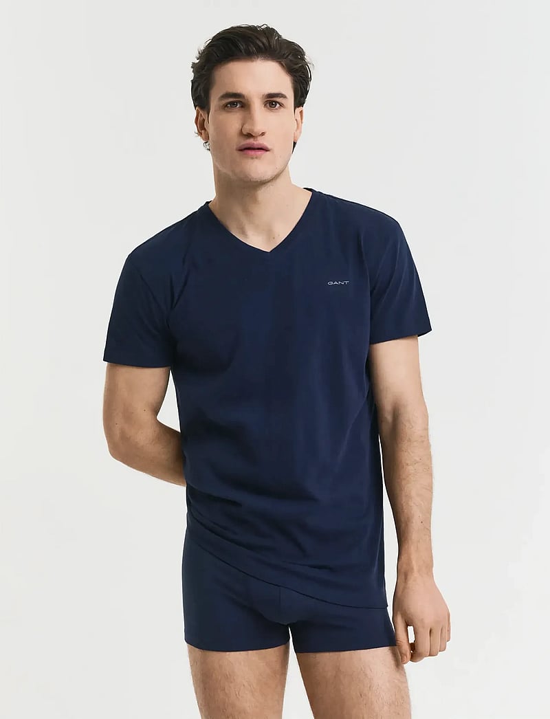 GANT - V-NECK T-SHIRT 2-PACK - v-neck t-shirts - navy / white - 0