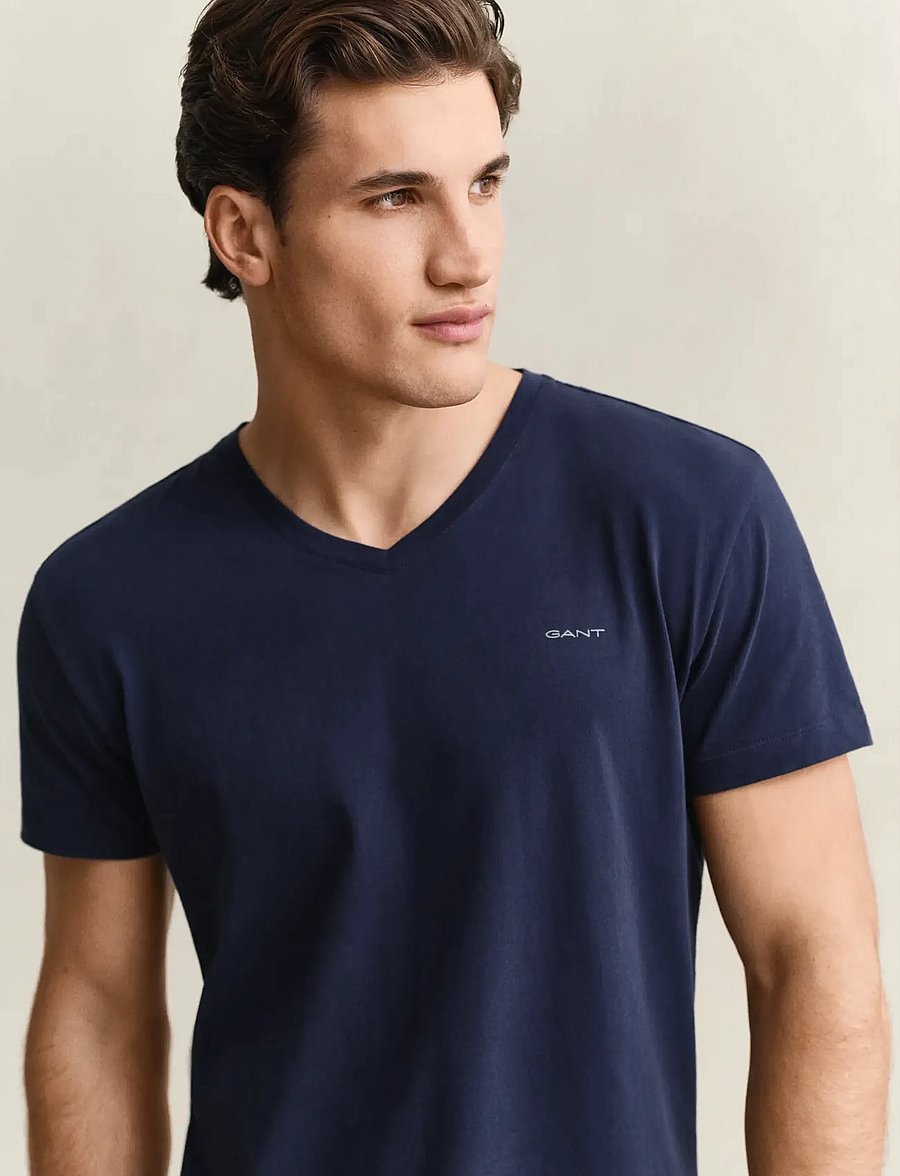 Gant - V-NECK T-SHIRT 2-PACK - stuttermabolir með v-hálsmáli - navy / white - 3