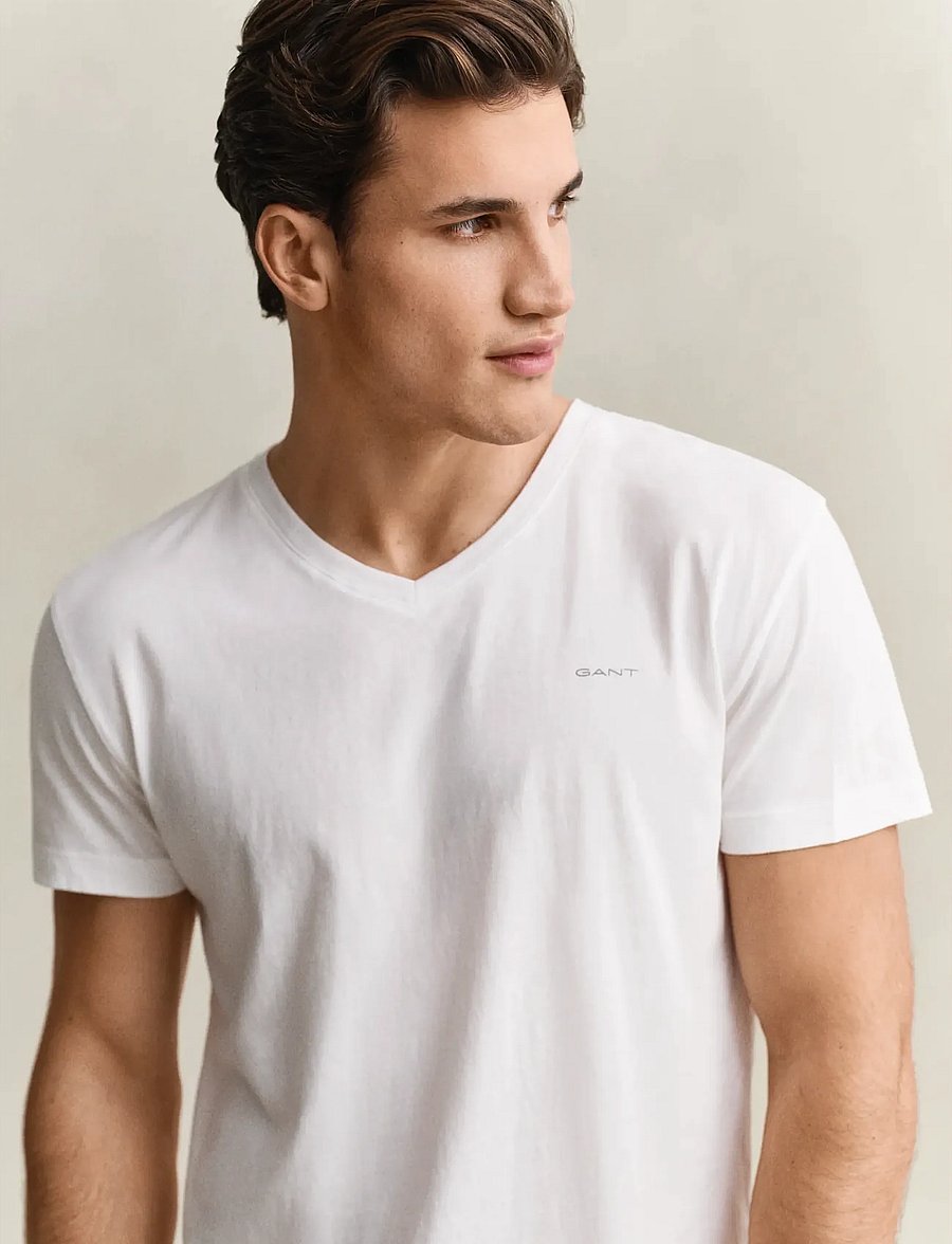 Gant - 2-Pack V-Neck T-Shirts - t-shirts med v-hals - white - 3