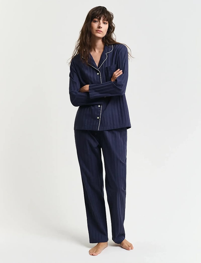 GANT - SATIN STRIPE PAJAMA SET GB - pyjamas - evening blue - 0