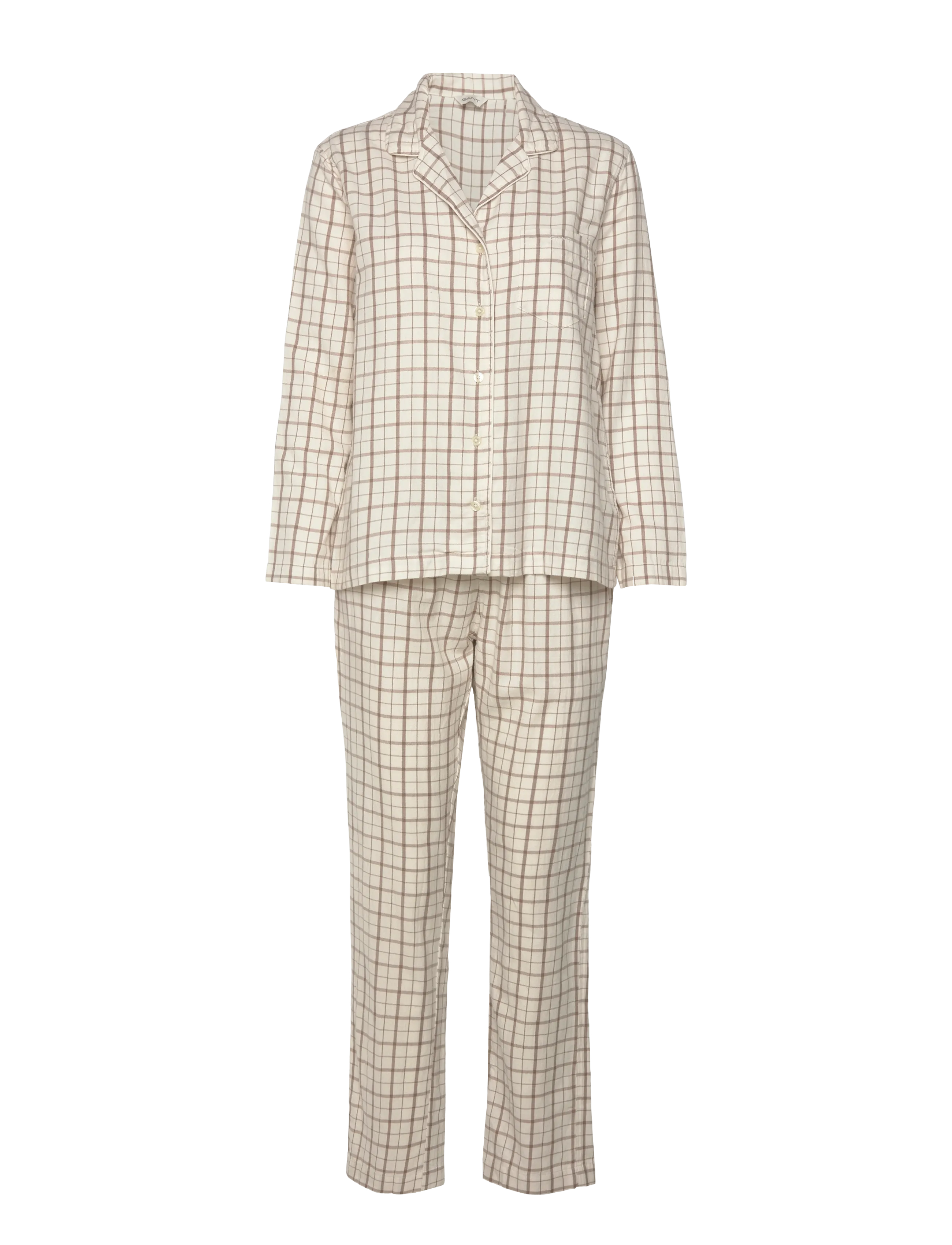 Gant Flannel Pajama Set Gift Box, Kvinder, Ternet Flanell Pyjamassæt, Cream, Str: XS