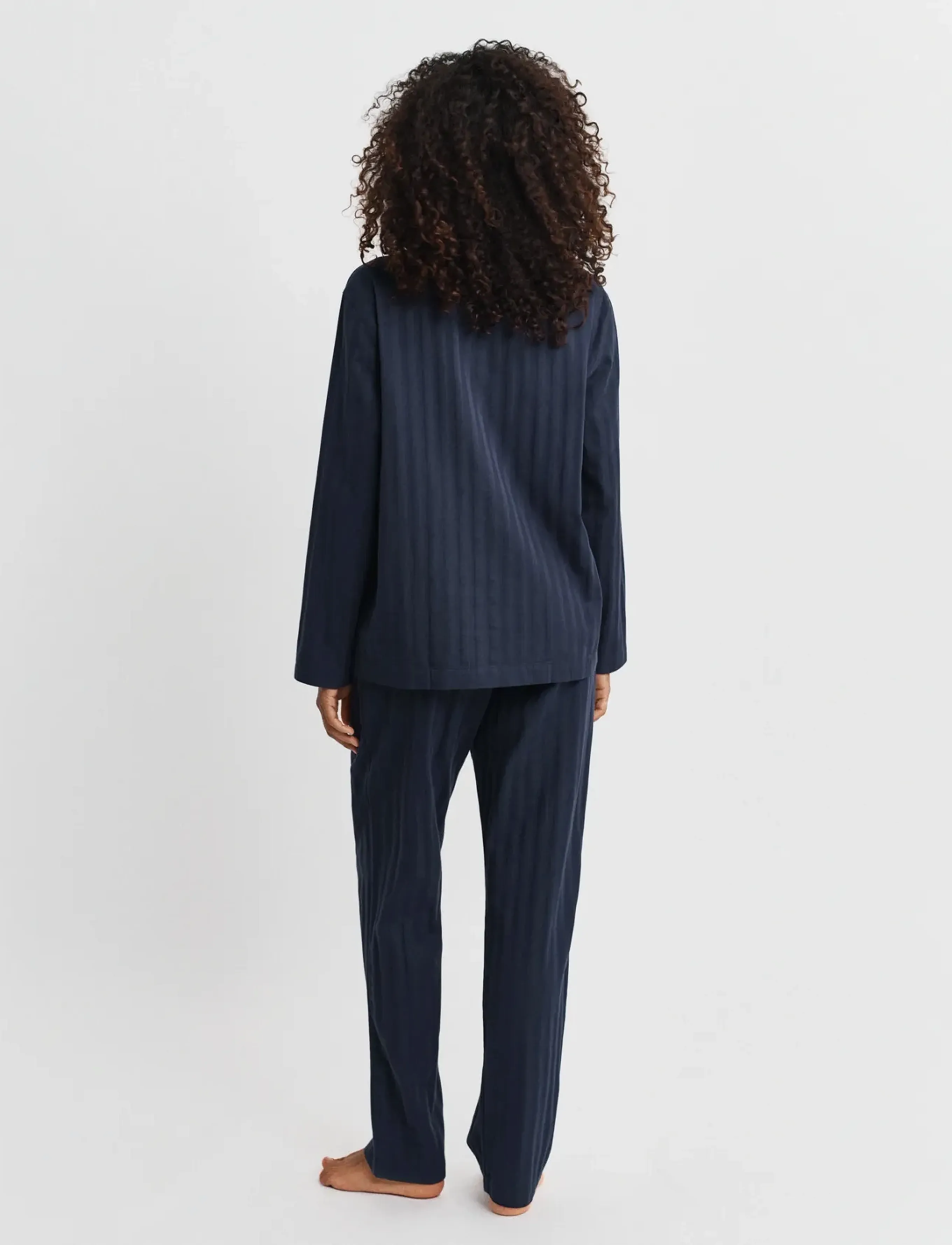 Gant Satin Stripe Pajama Set Gift Box, Kvinder, Satin Stribet Pyjamasæt Gaveæske, Navy, Str: XS