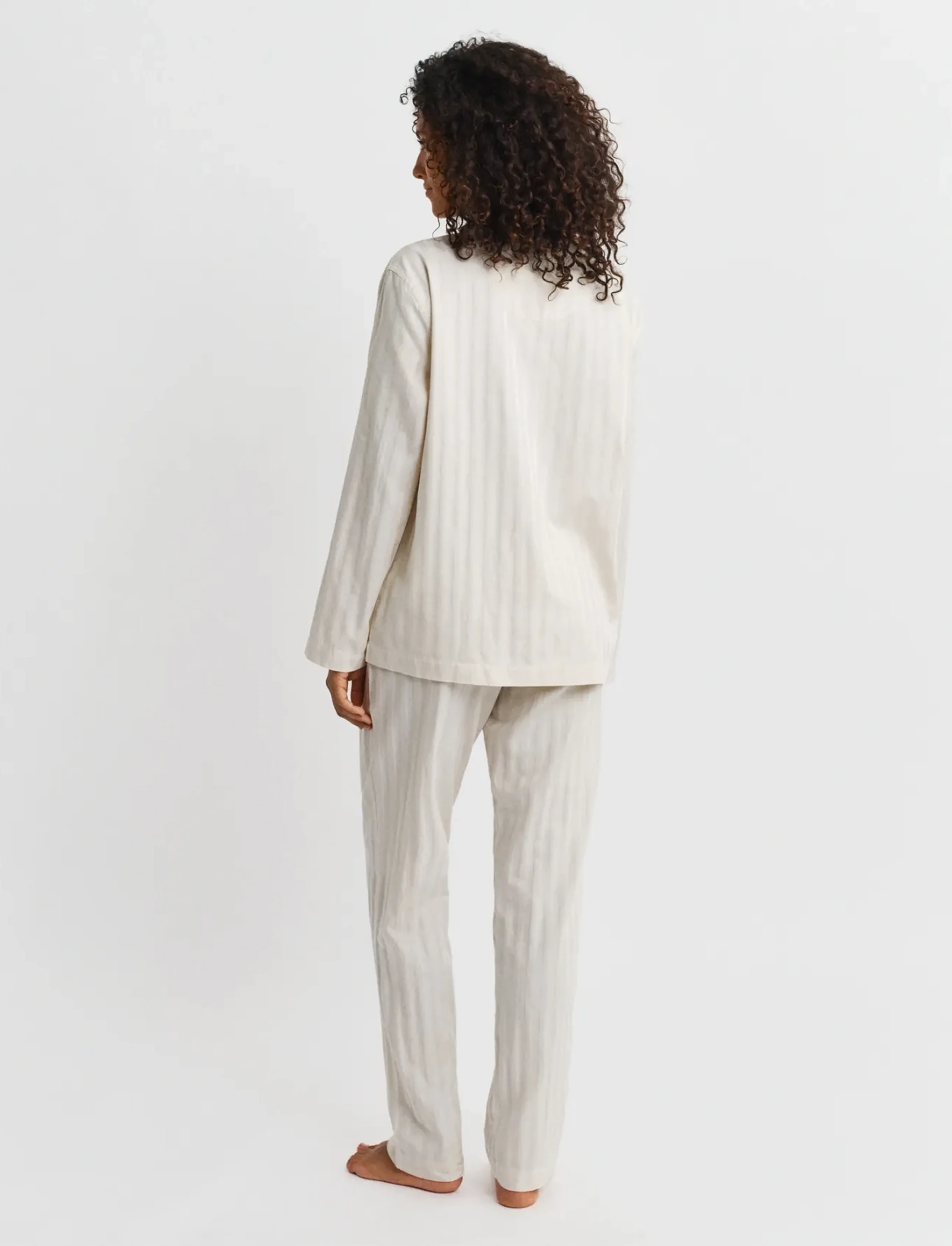 Gant Satin Stripe Pajama Set Gift Box, Kvinder, Satin Stribet Pyjamasæt Gaveæske, Cream, Str: XL