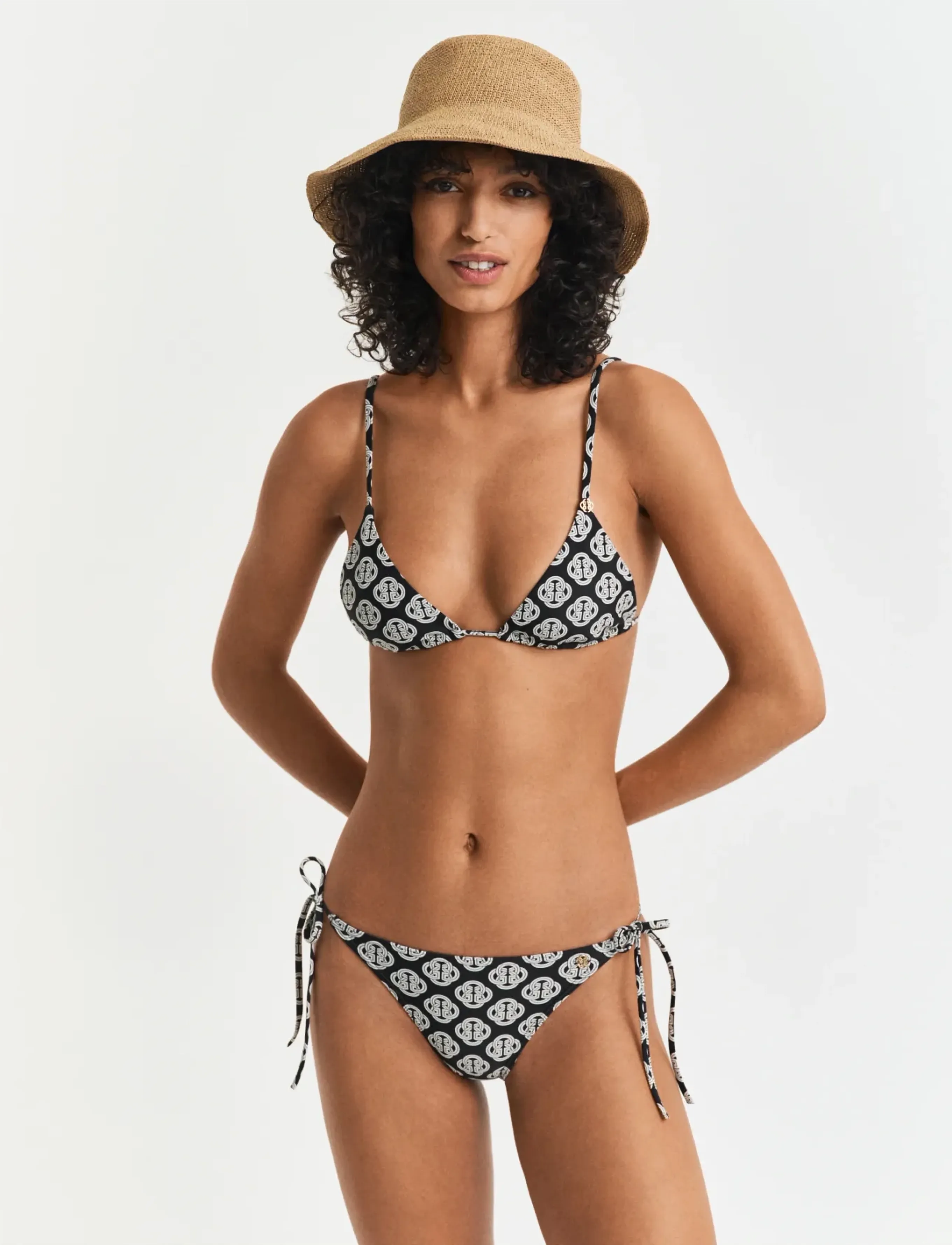 Gant Monogram Print Tie Side Bottom, XL, Bikini Unterteile, Schwarz - Side-tie Bikinis, Frauen