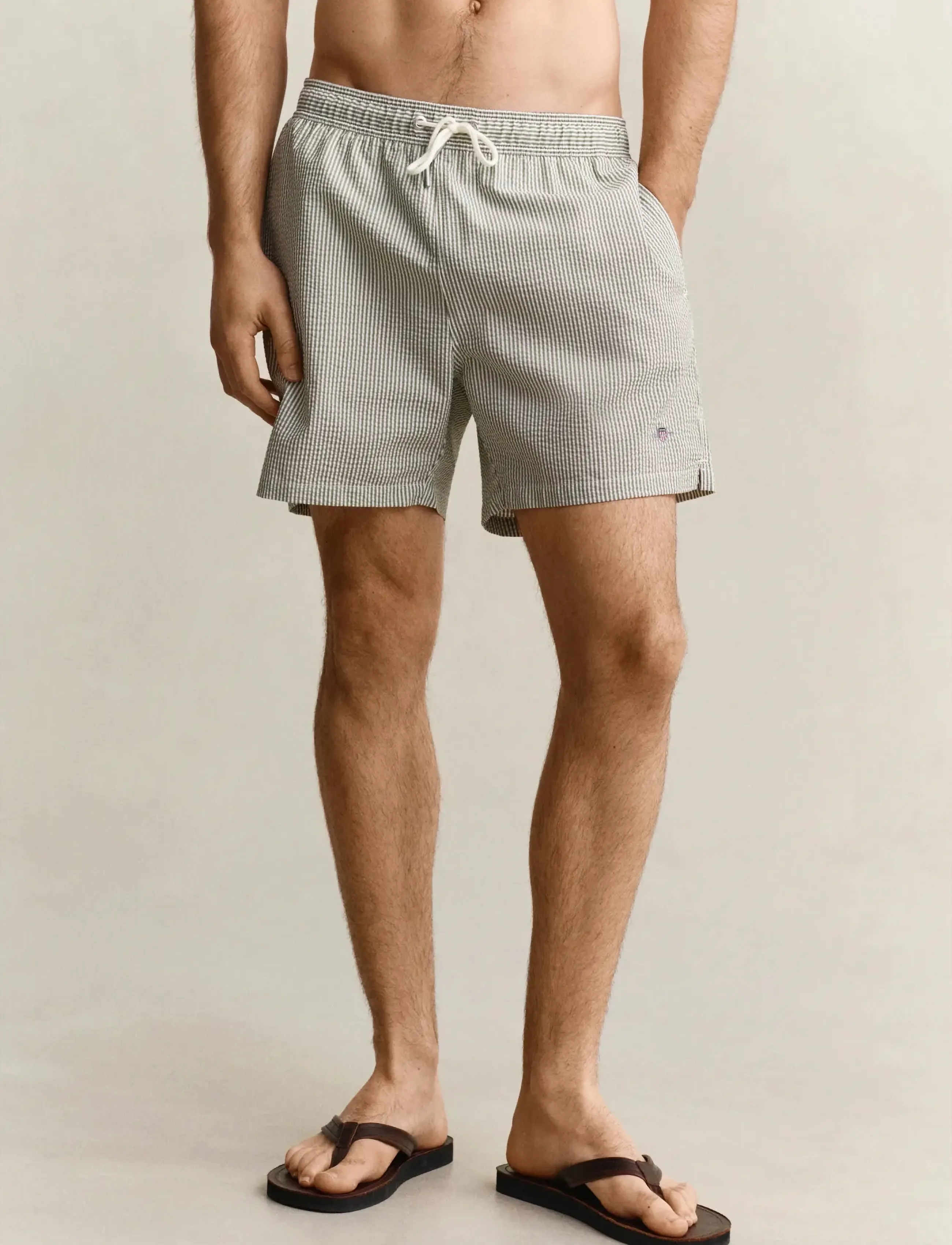 Gant - STRIPED SEERSUCKER SWIM SHORTS - badeshorts - dry herb green - 3