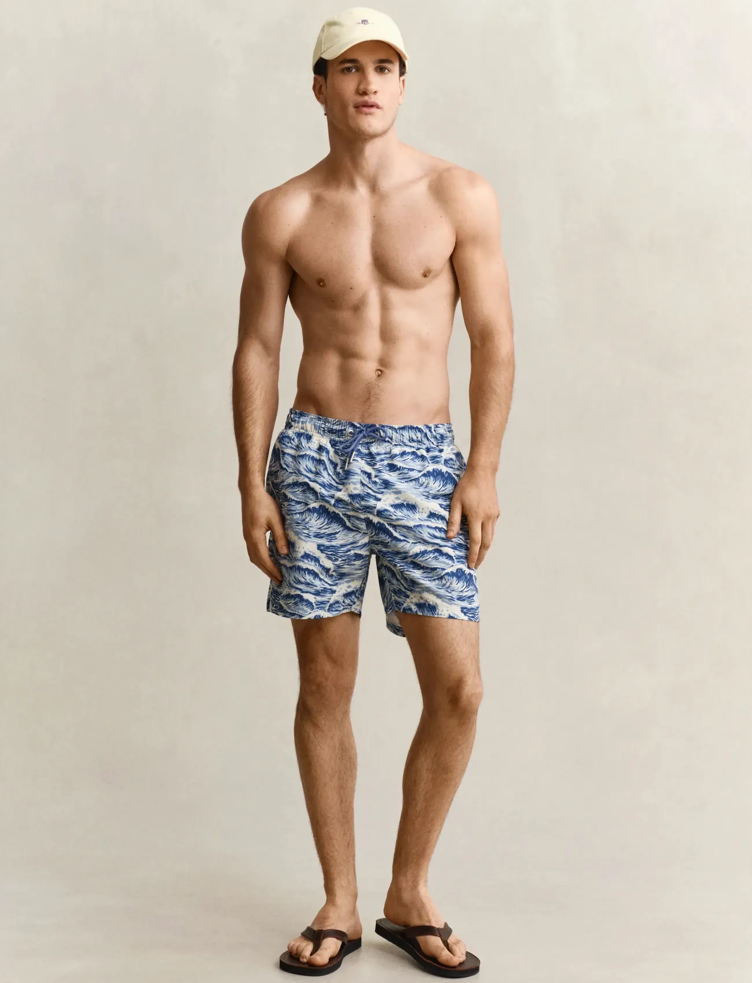 Gant Waves Print Swim Shorts, Mænd, Print Badeshorts, Blå, Str: S