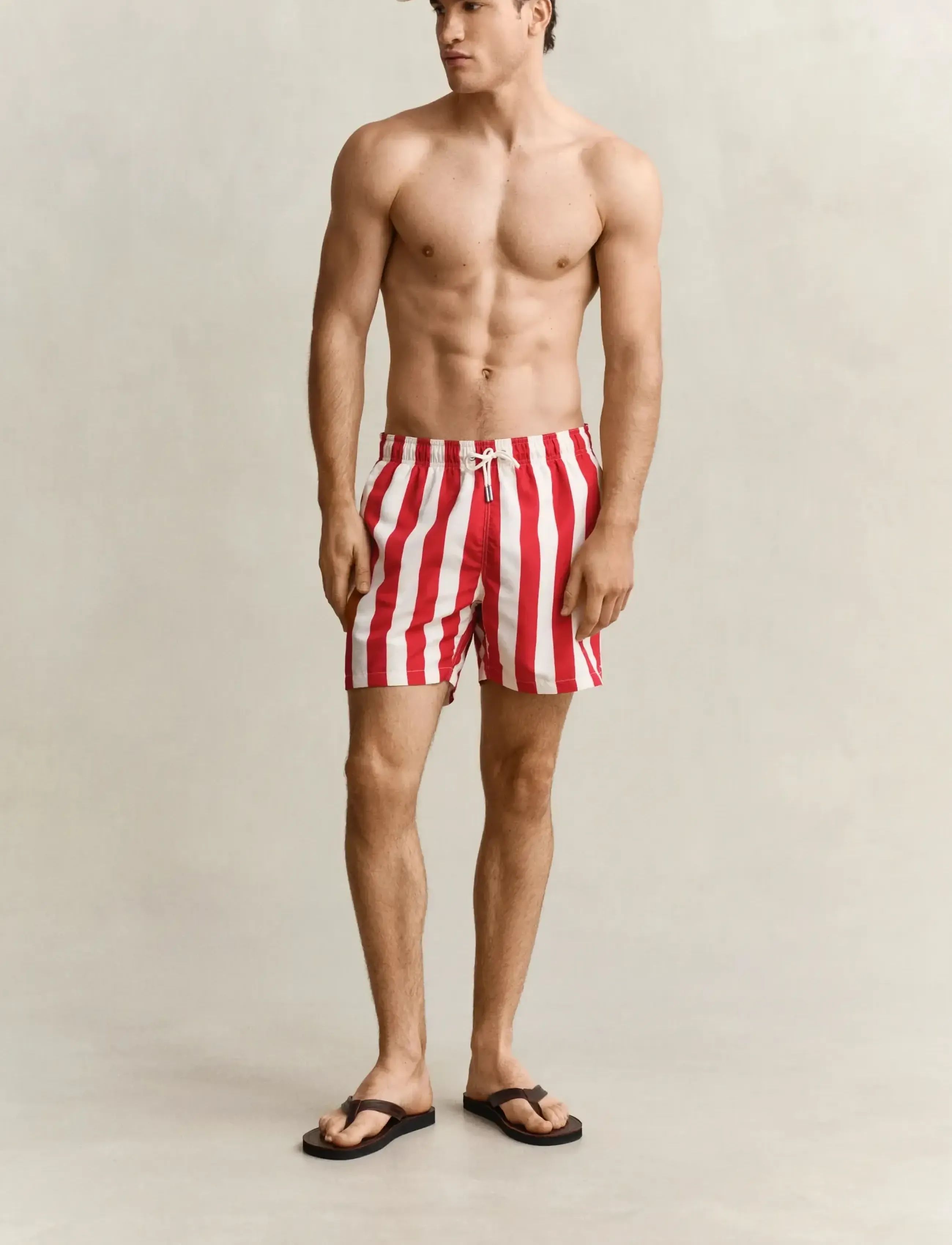 Gant Block Striped Swim Shorts, Mænd, Stribede Badeshorts, Rød, Str: M