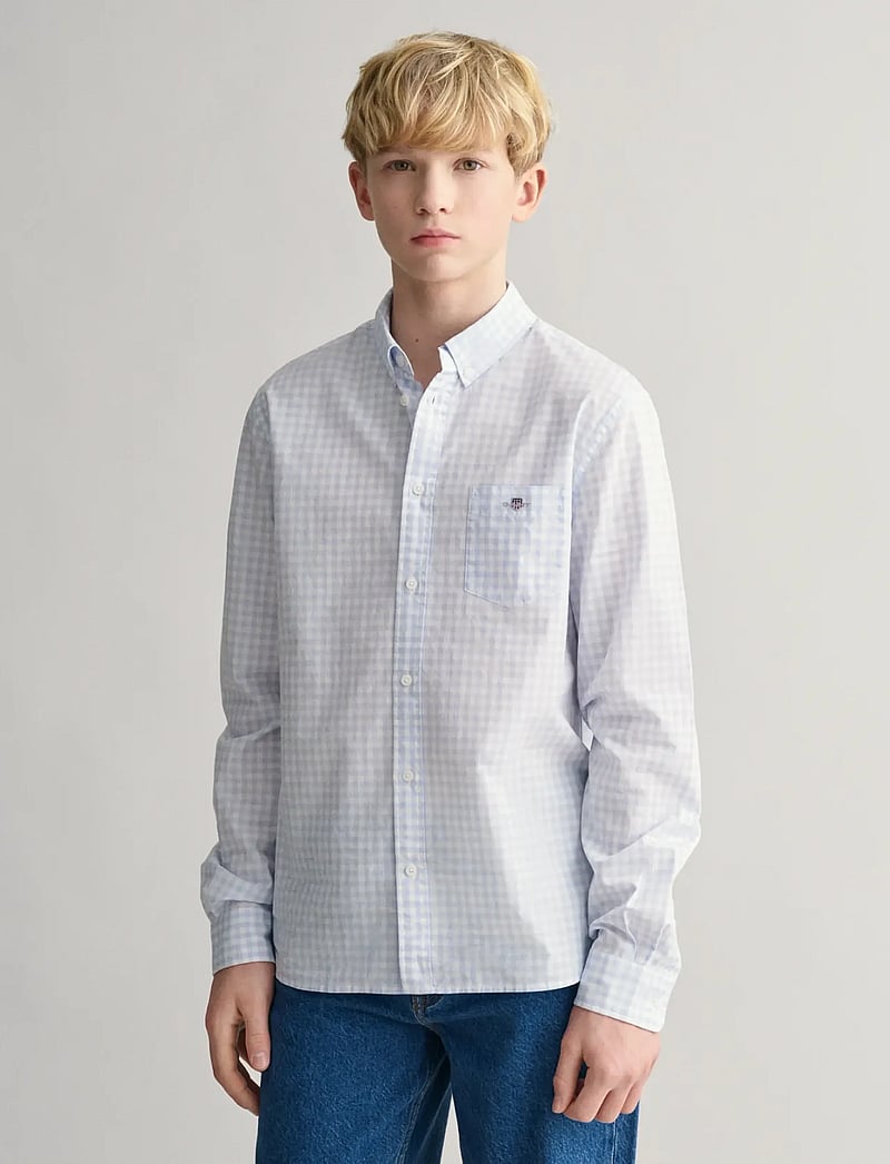 GANT - POPLIN GINGHAM SHIELD SHIRT - långärmade skjortor - light blue - 0