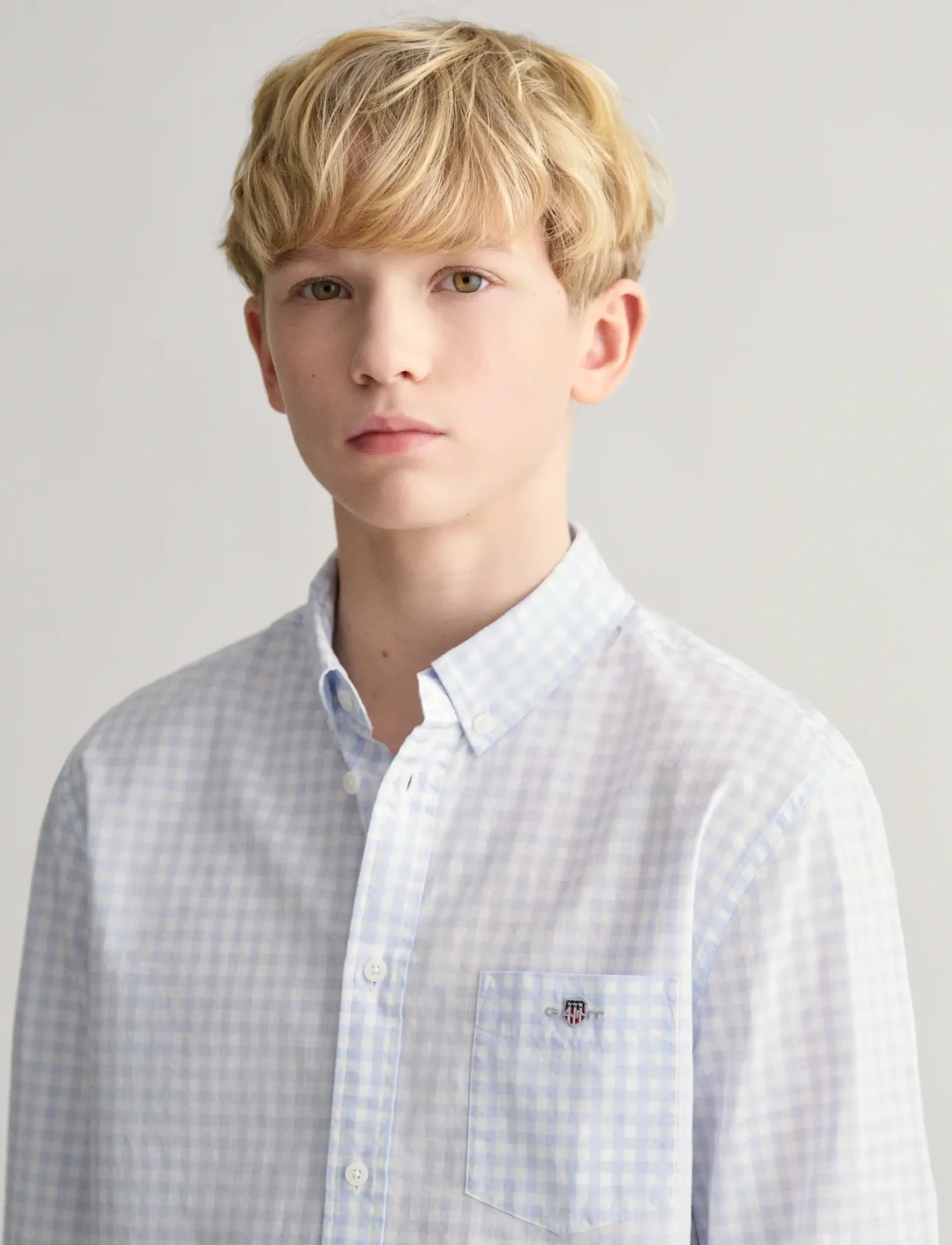 Gant - POPLIN GINGHAM SHIELD SHIRT - långärmade skjortor - light blue - 3