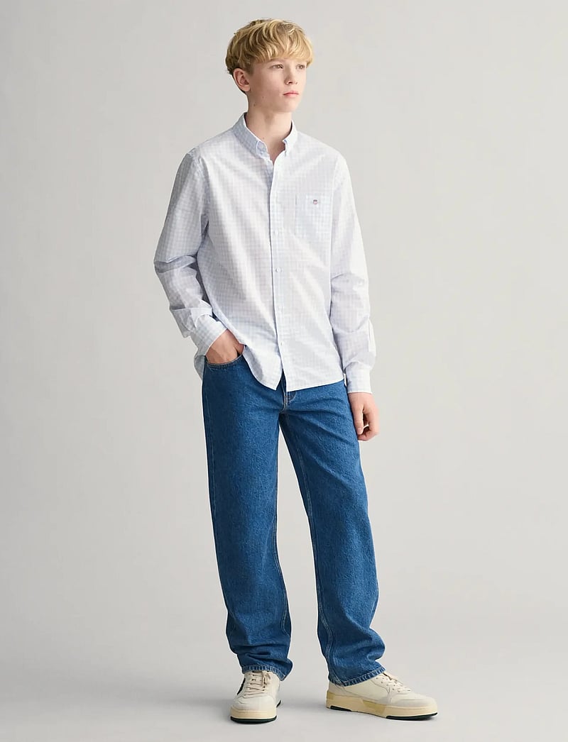 GANT - POPLIN GINGHAM SHIELD SHIRT - långärmade skjortor - light blue - 4