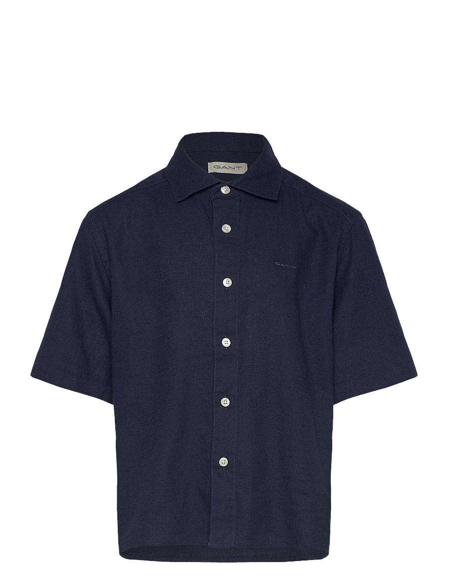 Gant - COTTON LINEN SS SHIRT - kurzärmlige hemden - marine - 0