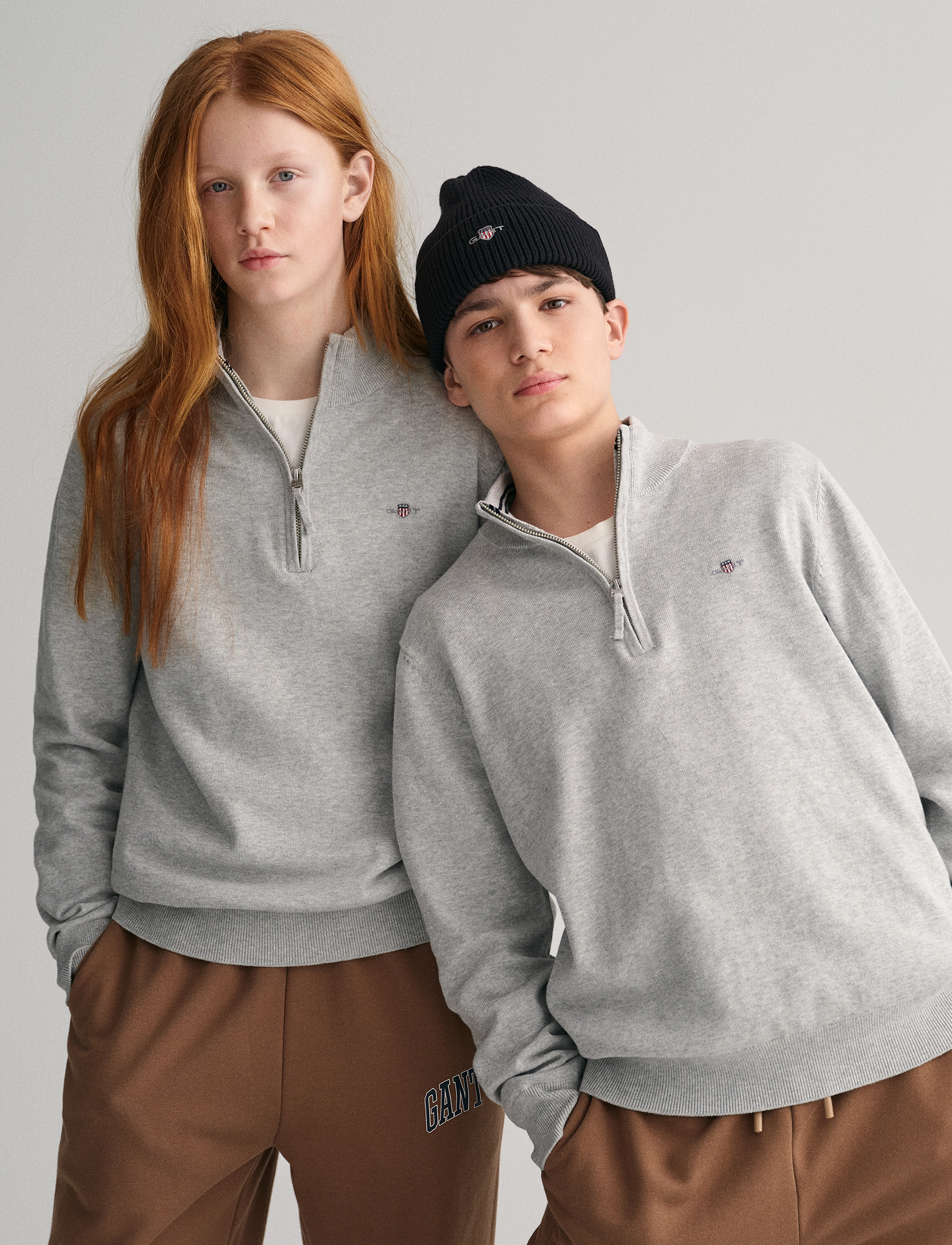 Gant Shield Cotton Half Zip, 134-140, Knitwear, Grau - Pullovers, Kinder