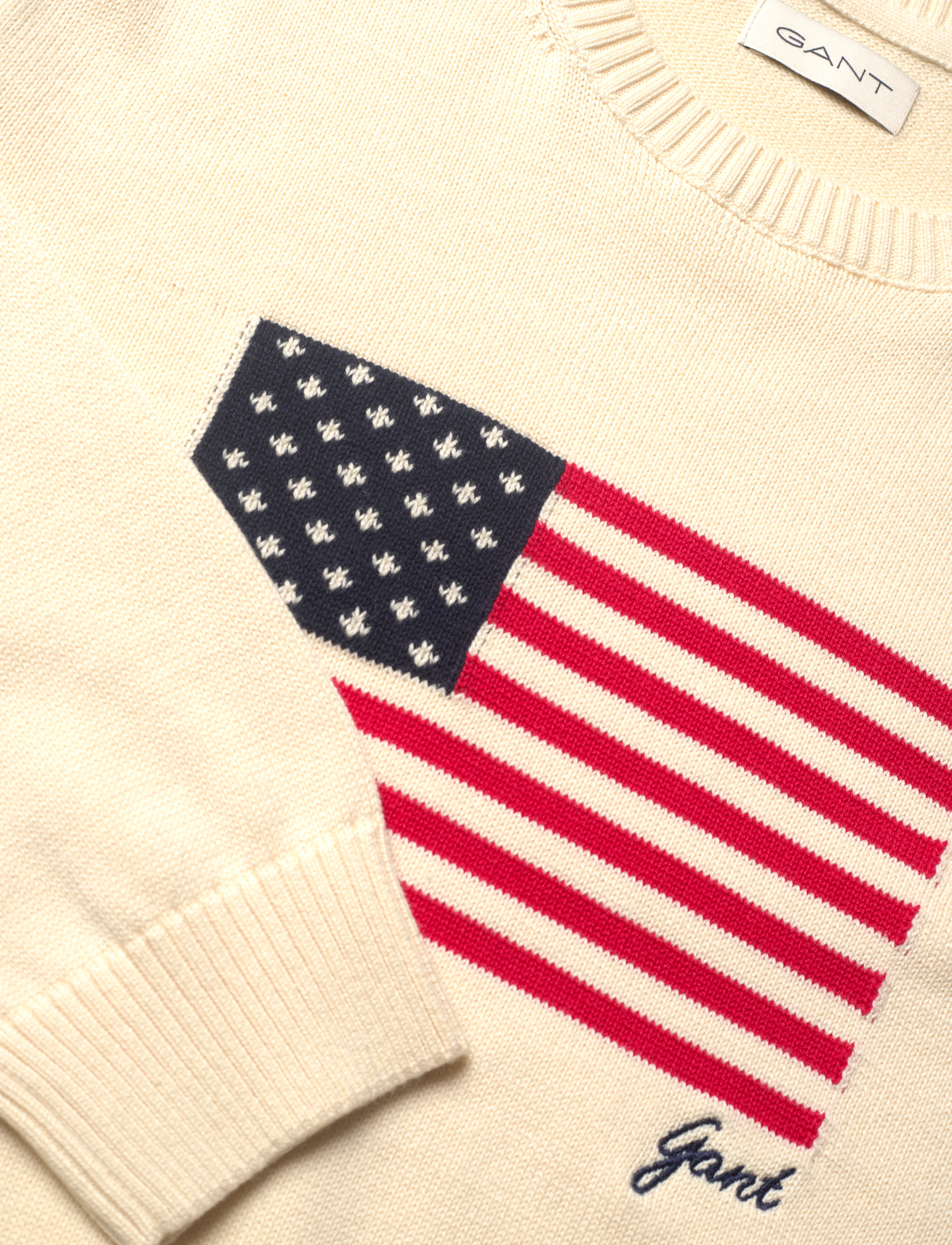 Gant - FLAG KNIT C-NECK - stickade tröjor - cream - 2