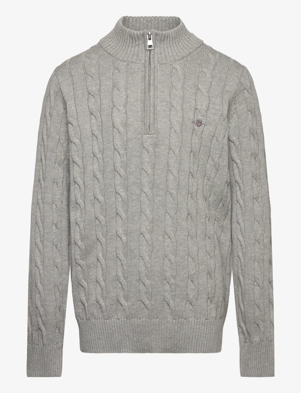 GANT - COTTON CABLE HALF ZIP - stickade tröjor - grey melange - 0