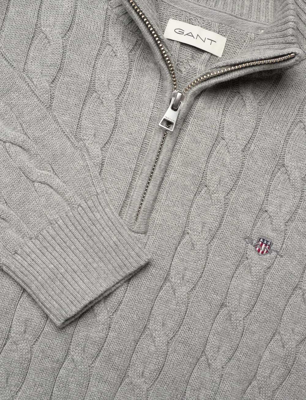 GANT - COTTON CABLE HALF ZIP - stickade tröjor - grey melange - 2