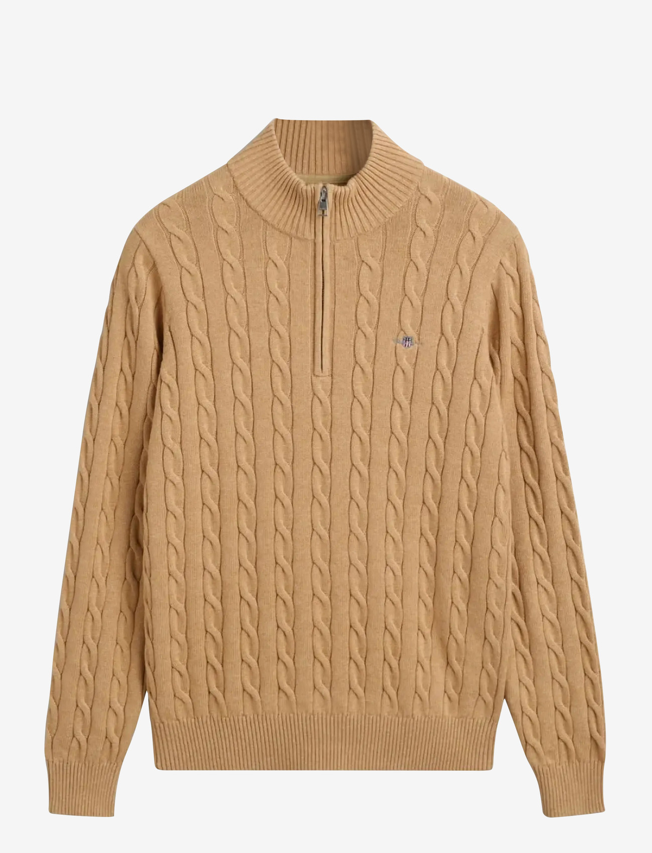 Gant - COTTON CABLE HALF ZIP - stickade tröjor - khaki melange - 0