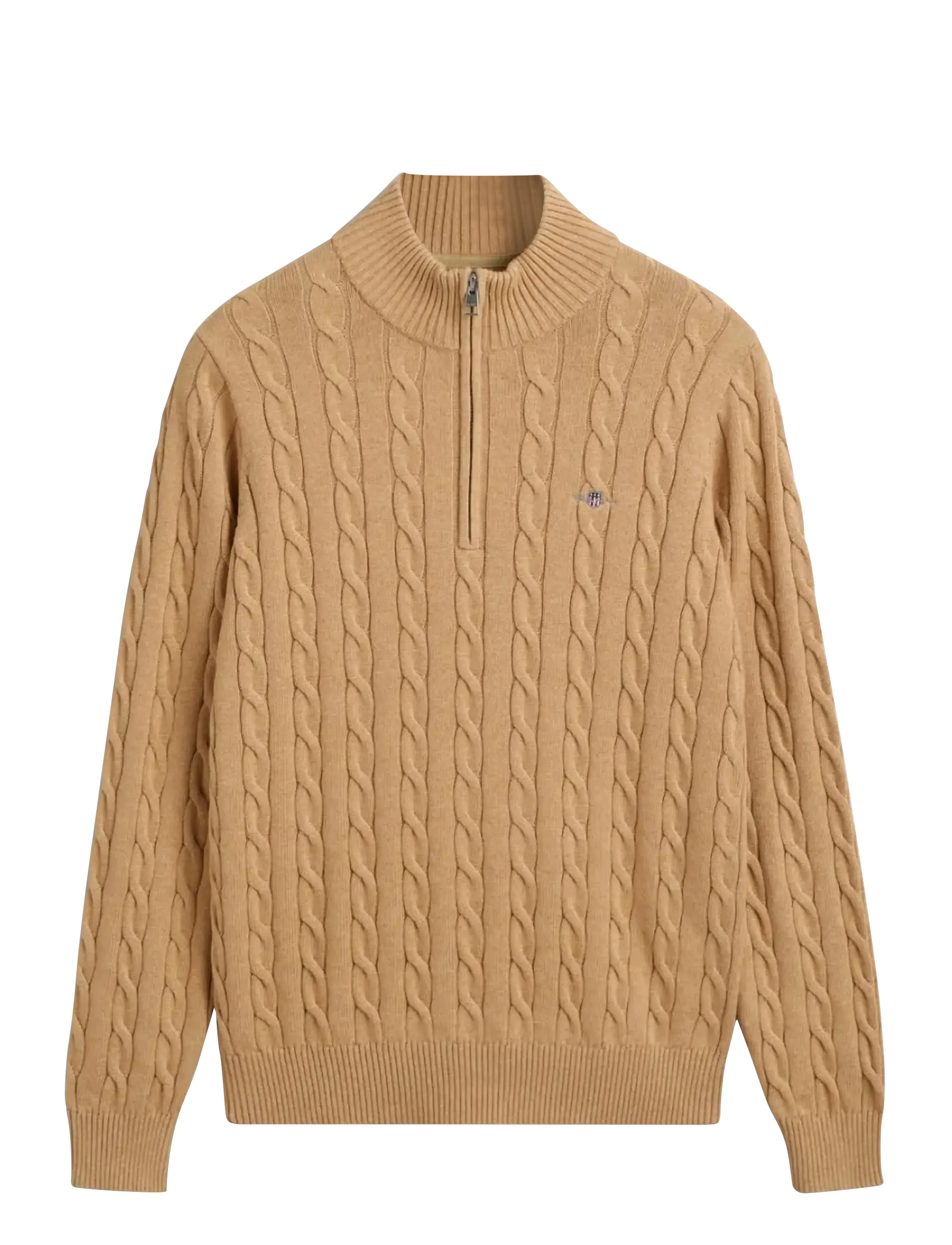 GANT COTTON CABLE HALF ZIP - Overdele - KHAKI MELANGE / beige