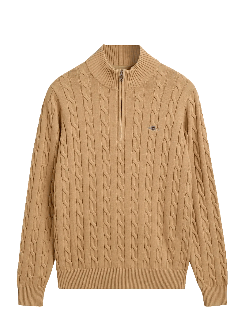 Gant - COTTON CABLE HALF ZIP - stickade tröjor - khaki melange - 0