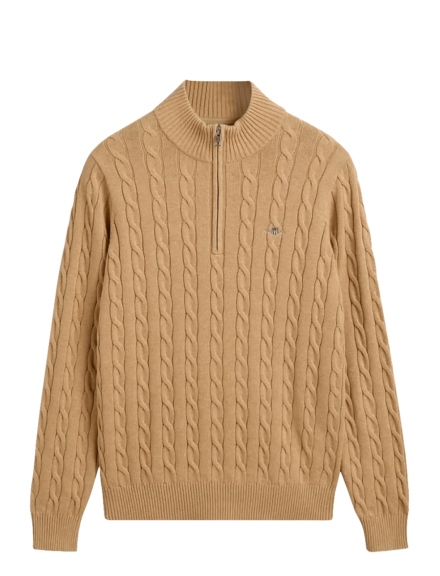 Gant - COTTON CABLE HALF ZIP - džemprid - khaki melange - 0