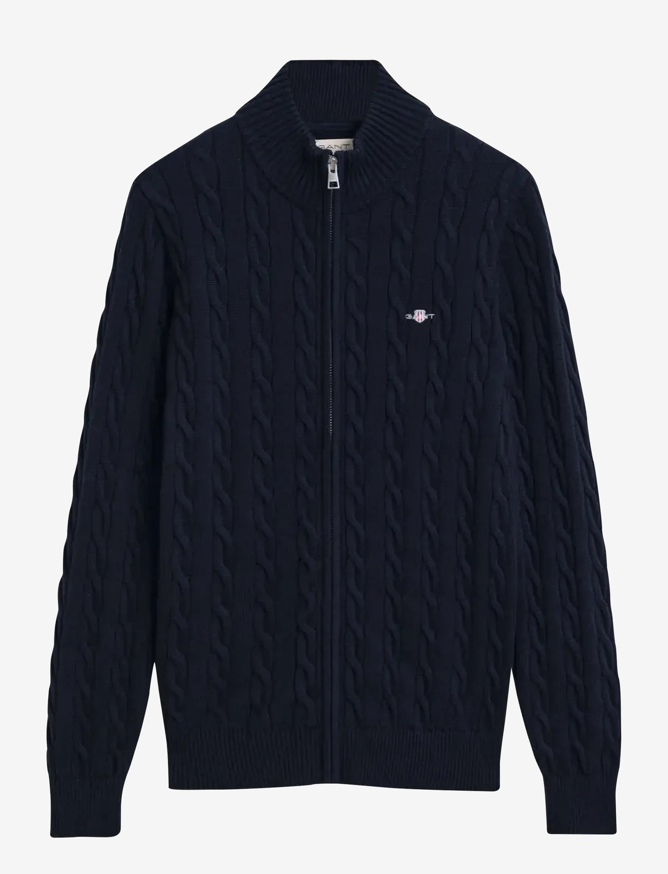 GANT - COTTON CABLE FULL ZIP CARDIGAN - cardigans - evening blue - 0