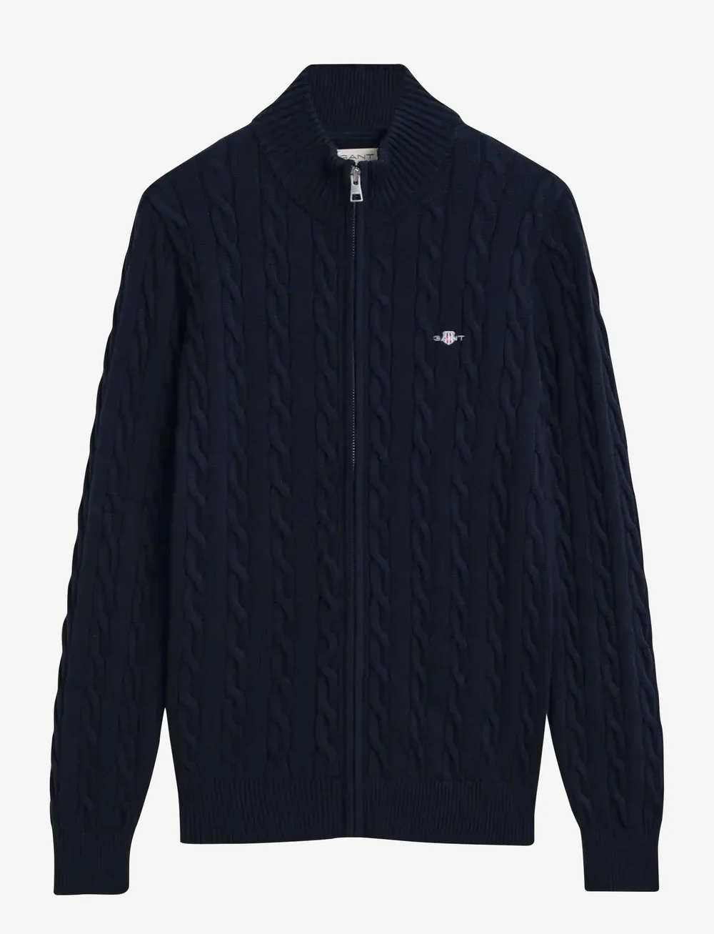 GANT - COTTON CABLE FULL ZIP CARDIGAN - cardigans - evening blue - 0