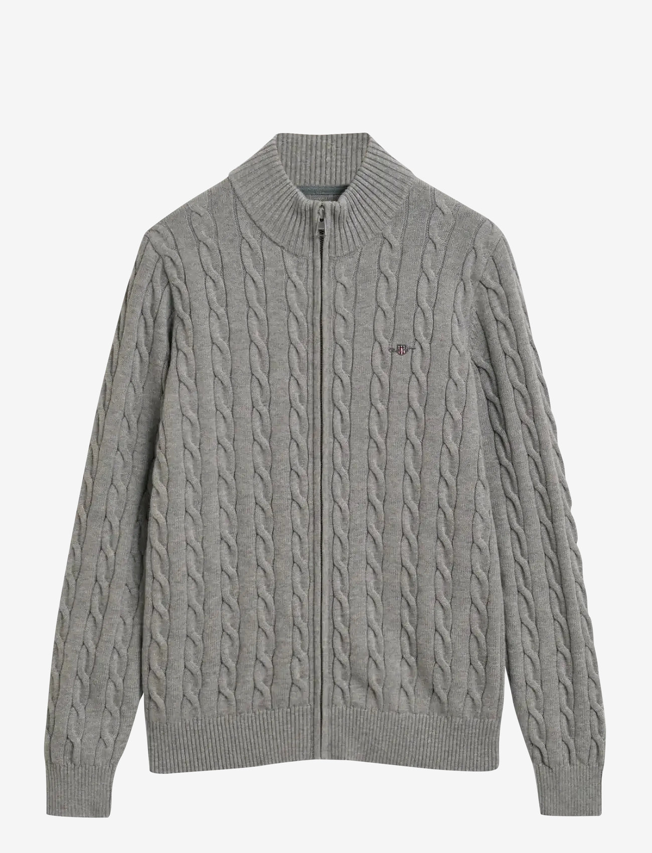 GANT - COTTON CABLE FULL ZIP CARDIGAN - cardigans - grey melange - 0