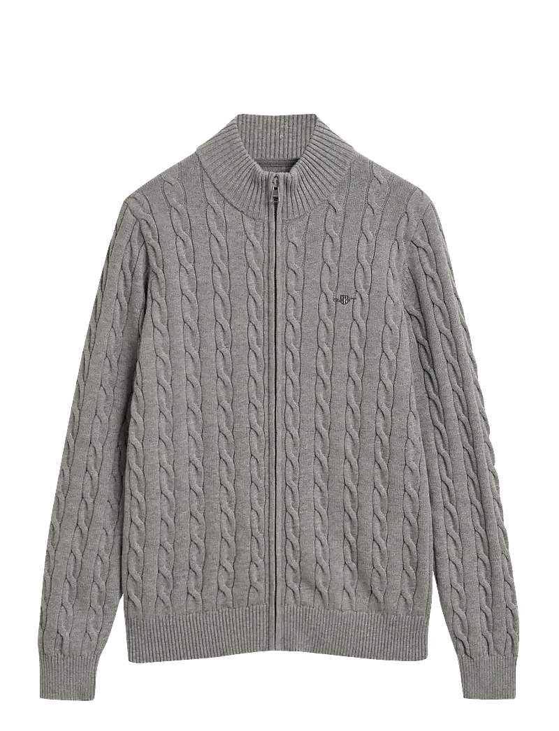 GANT - COTTON CABLE FULL ZIP CARDIGAN - cardigans - grey melange - 0