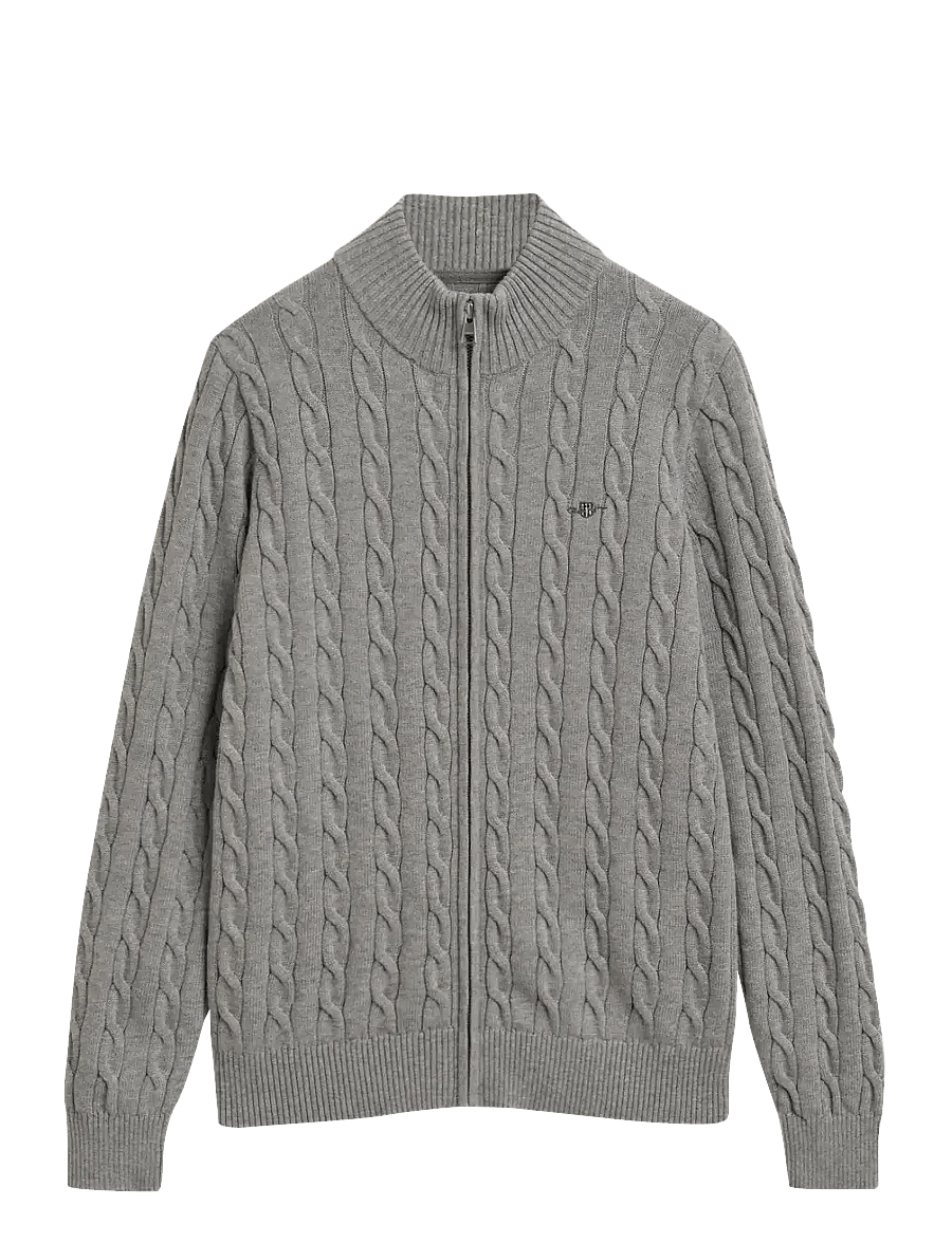 Gant - COTTON CABLE FULL ZIP CARDIGAN - cardigans - grey melange - 0
