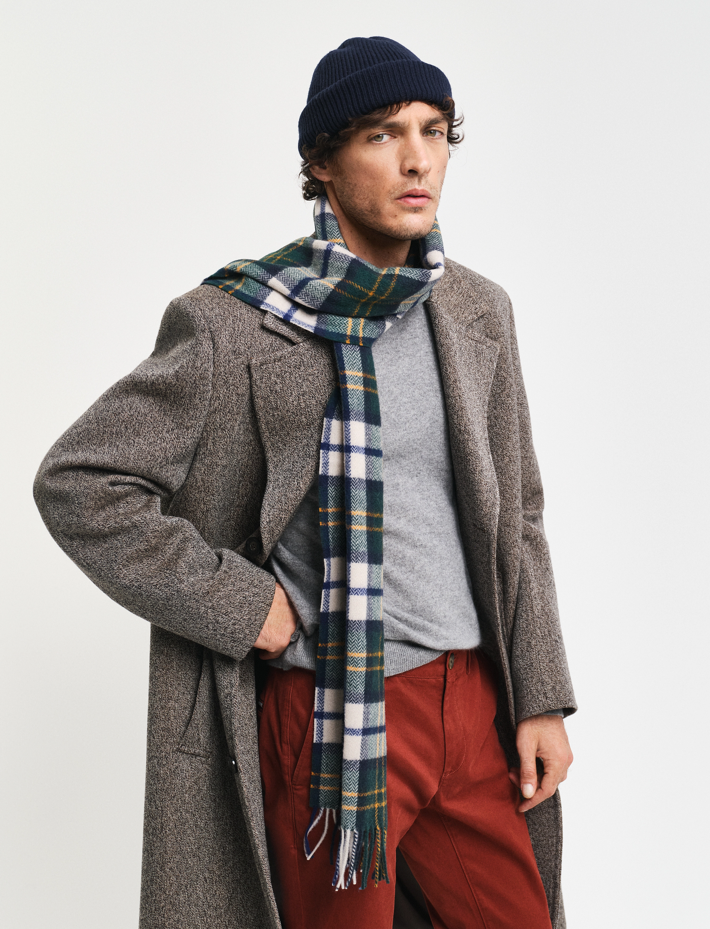 GANT - HERRINGBONE CHECK WOOL WOVEN SCARF - tartan green - 1