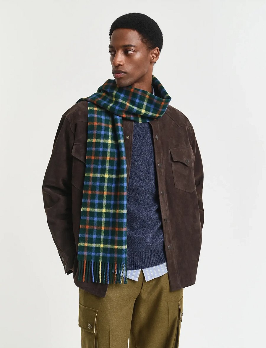 Gant - WOOL CHECKED SCARF - talvesallid - tartan green - 0
