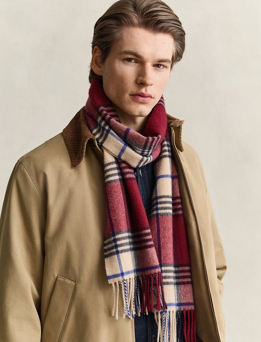 Gant - CHECKED WOOL SCARF - talvesallid - plumped red - 1