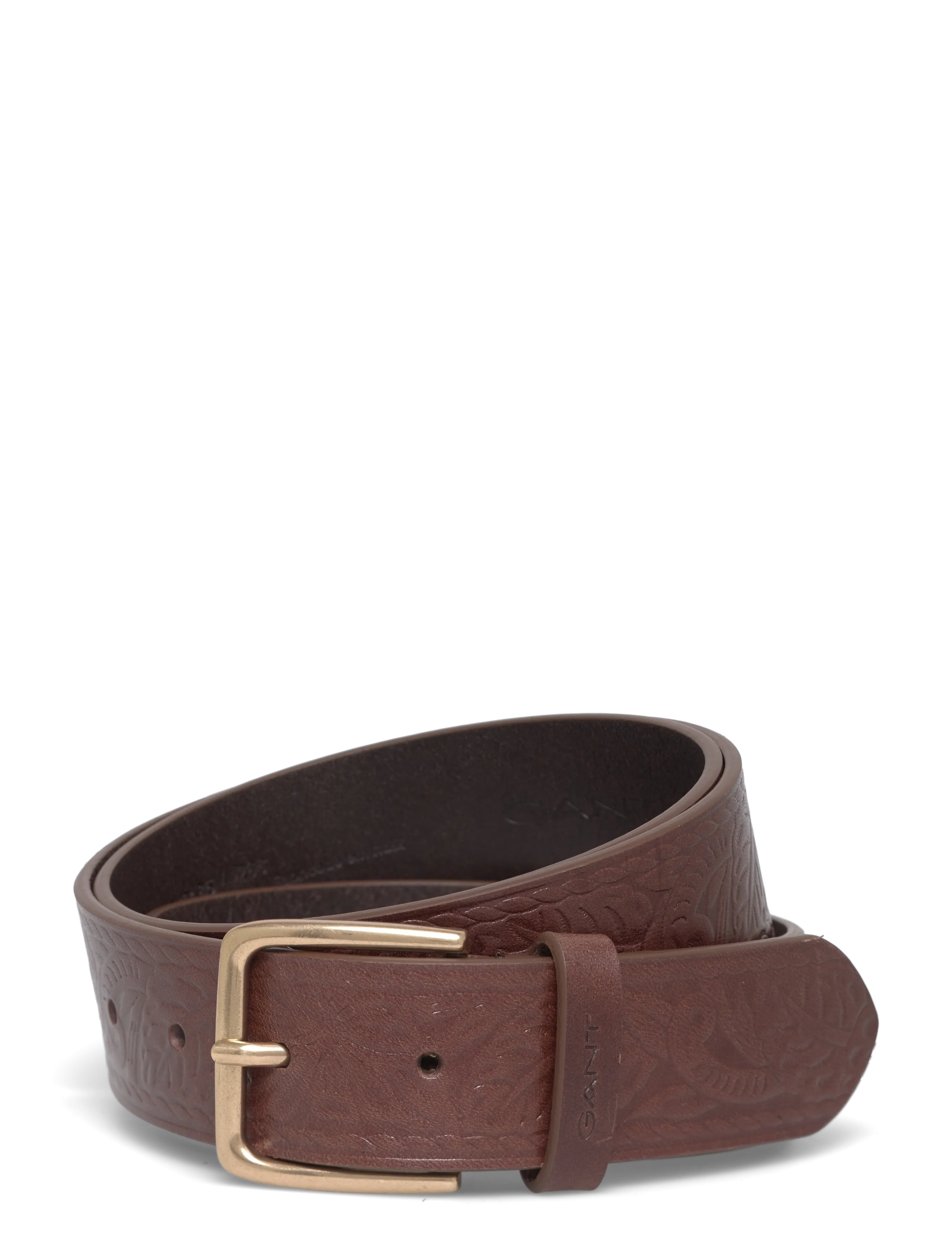 ALLOVER PATTERNED LEATHER BELT - WEATHERED BROWN