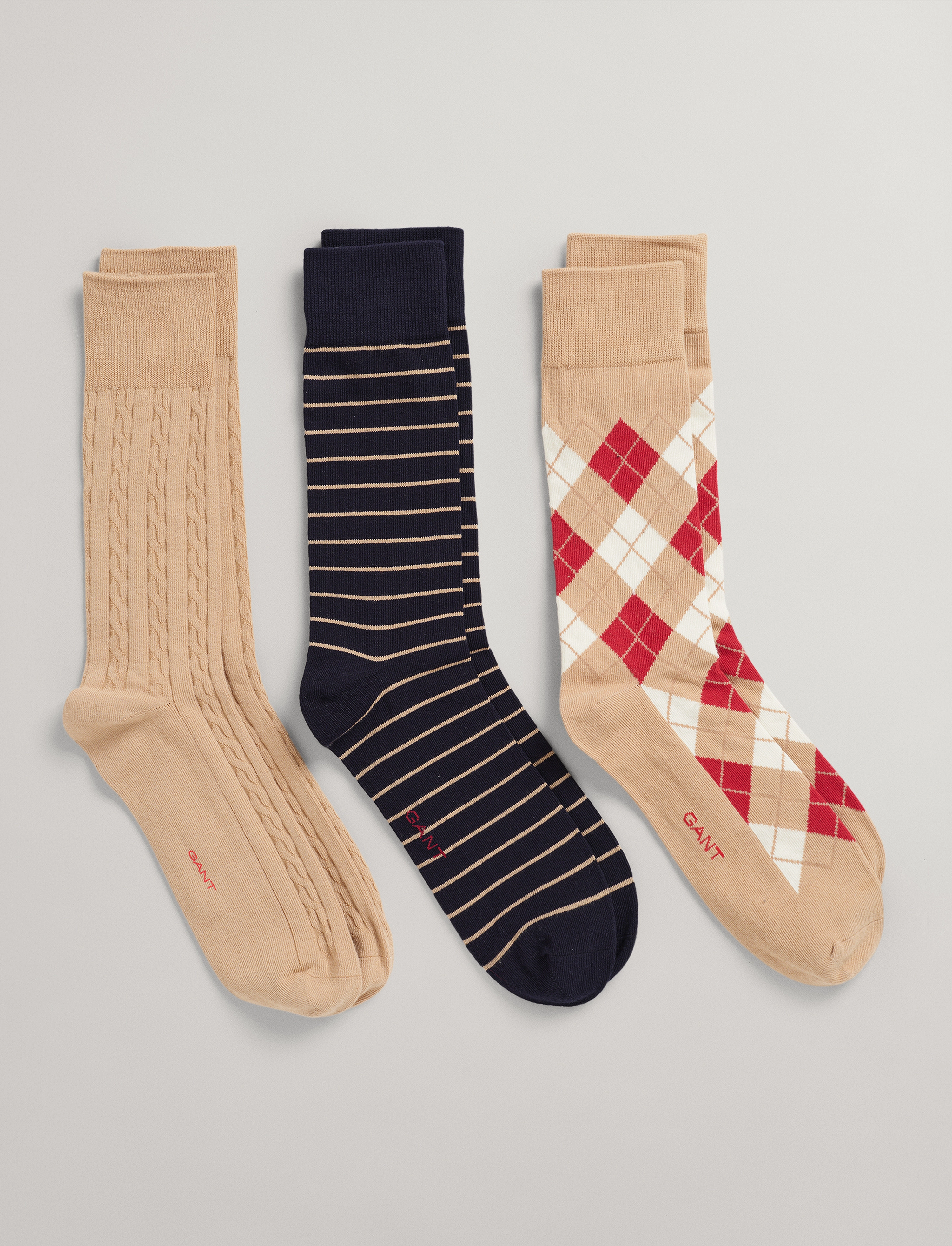 GANT - D1. ARGYLE SOCKS 3-PACK - hazelwood beige - 1