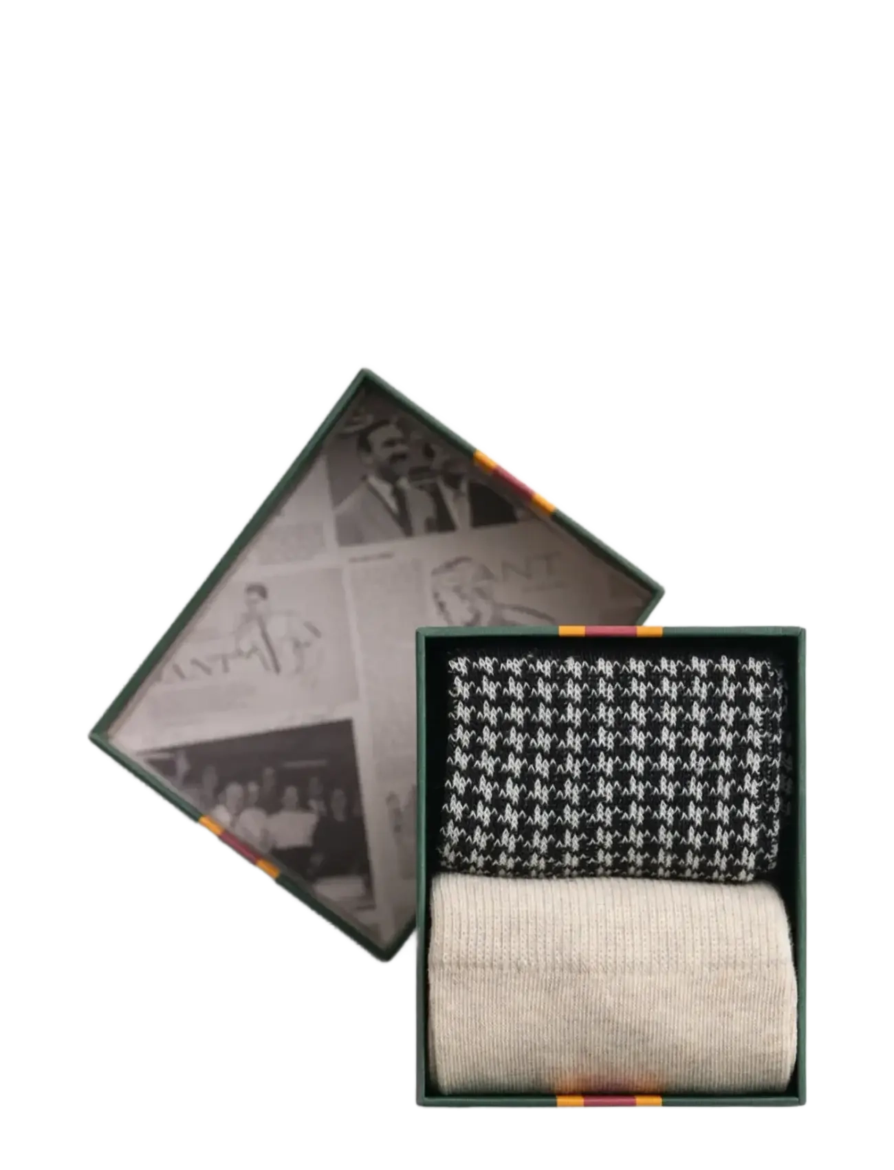 GANT HOUNDSTOOTH PATTERN SOCKS 2-P GB - Aluspesu - BLACK / beige