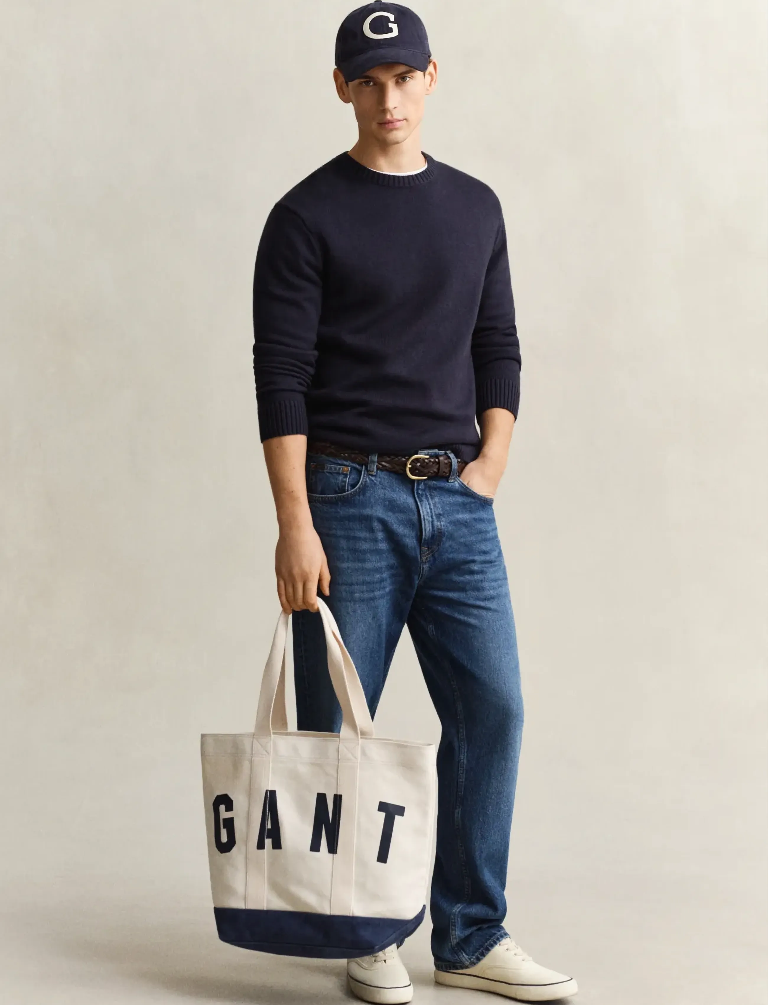 Gant Contrast Color Canvas Tote Bag, Mænd, Lærreds Tote Bag, Navy, Str: ONE SIZE