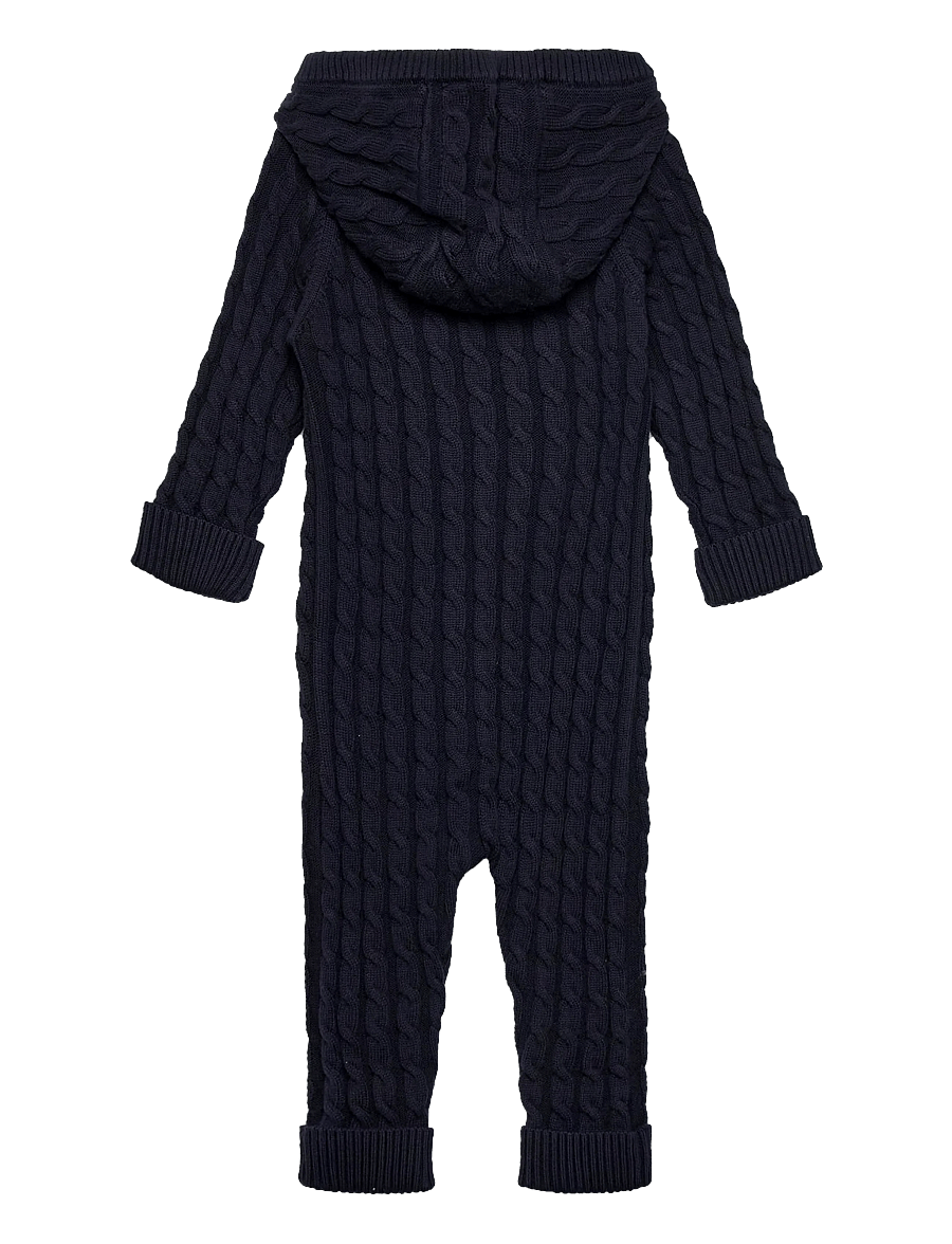 Gant Kids - Shield Cableknit LS Hooded Romper - byxdress - evening blue - 1