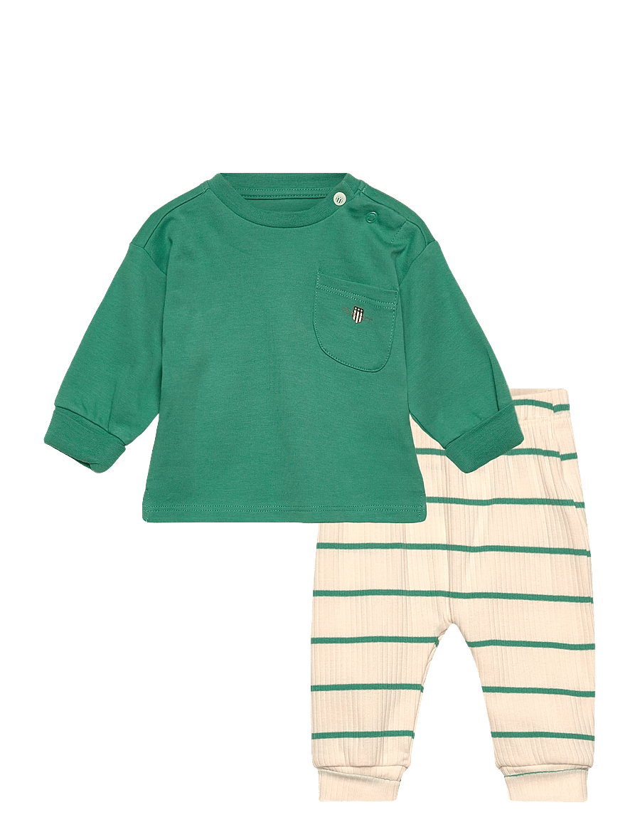 Gant Kids - Crew and Striped Legging Set - set med långärmad t-shirt - early green - 0