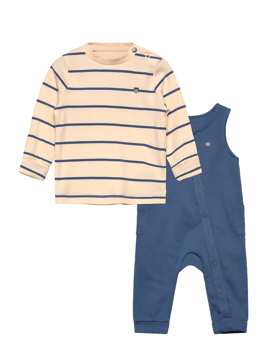 Gant Kids - Striped LS & Dungaree Set - sets mit langärmeligem t-shirt - salty sea - 0