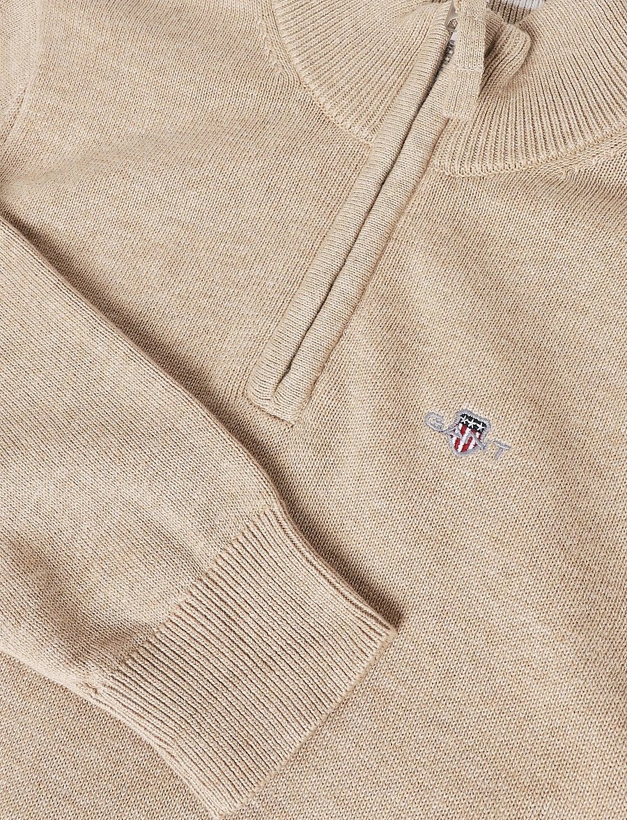 Gant Kids - Shield Cotton Half Zip Sweater - sweatshirts - oat beige marl - 2