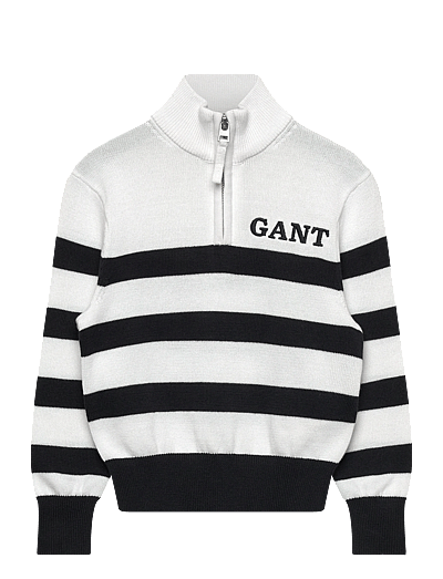 Gant Kids Gant Knitted Breton Stripe Zip Funnel - Strickmode - WHITE / white