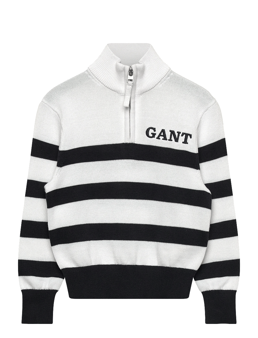 Gant Kids - Gant Knitted Breton Stripe Zip Funnel - swetry - white - 0